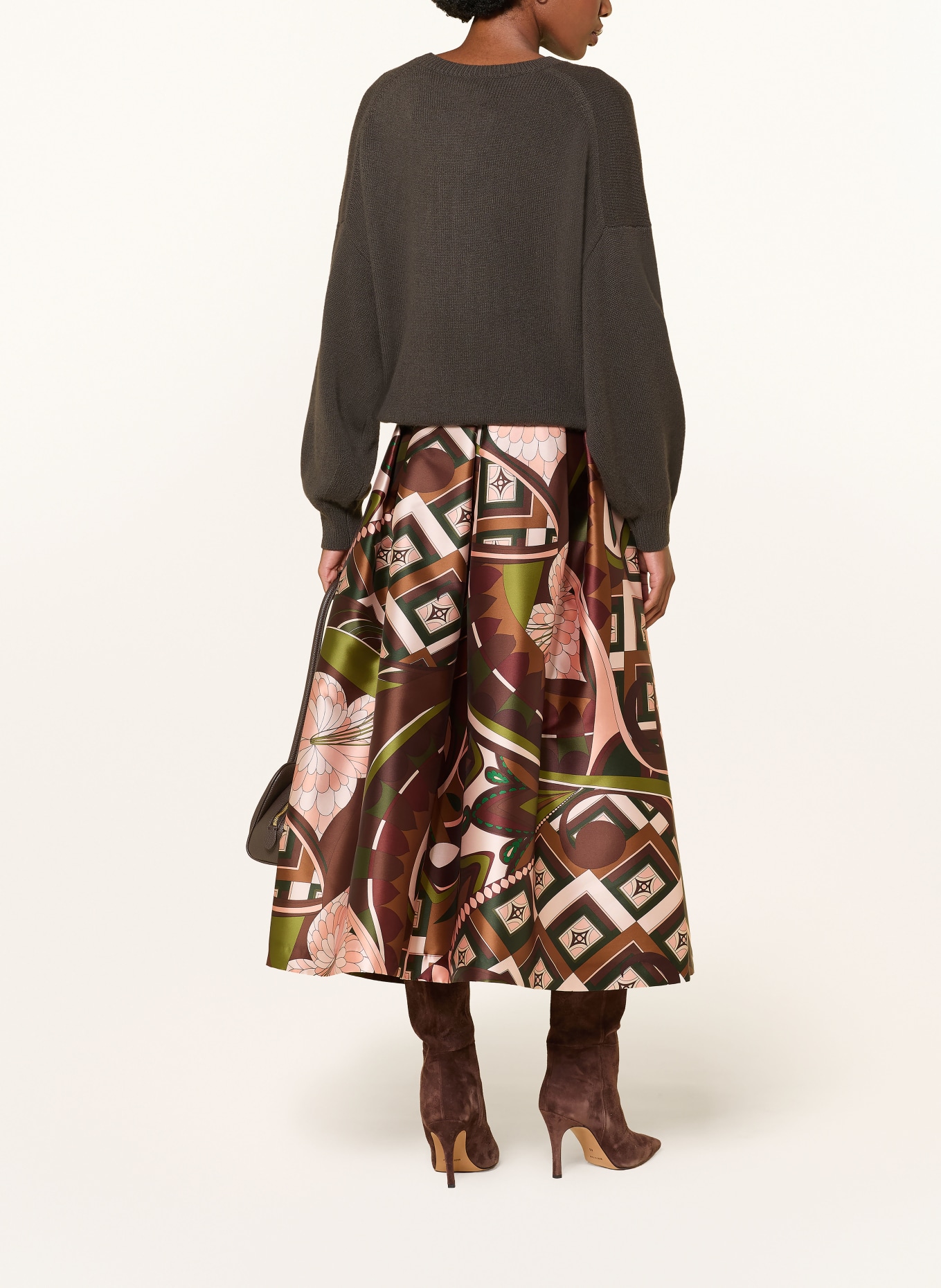 LUNATICA MILANO Satin skirt: BROWN / LIGHT ORANGE / GREEN