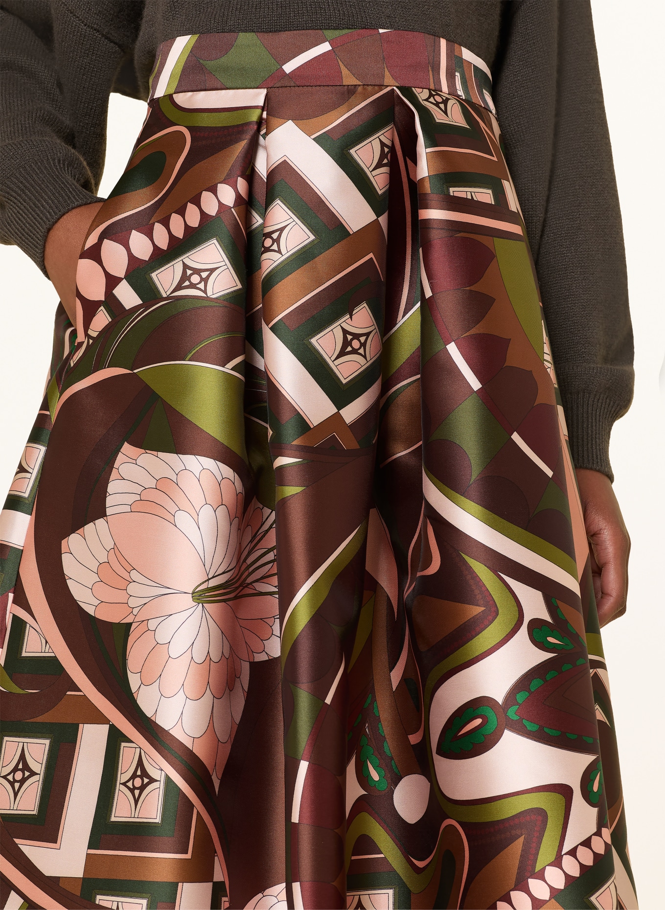 LUNATICA MILANO Satin skirt: BROWN / LIGHT ORANGE / GREEN