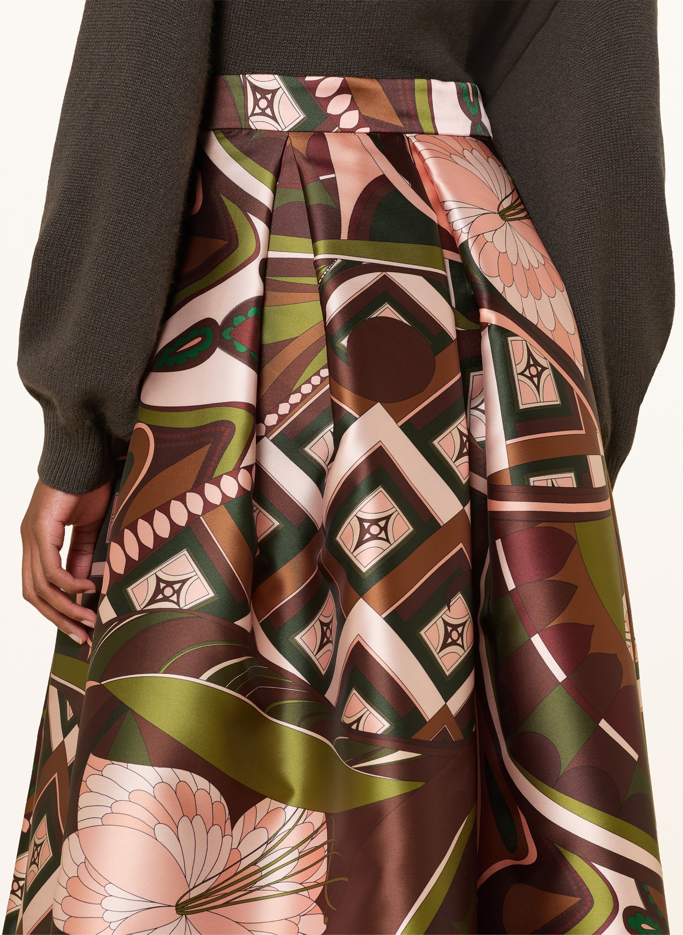 LUNATICA MILANO Satin skirt: BROWN / LIGHT ORANGE / GREEN