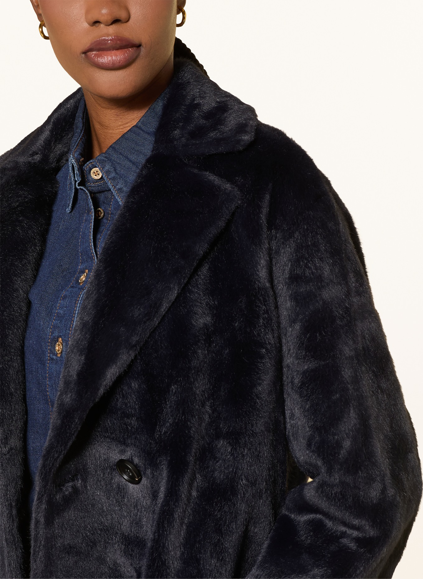 BETTA CORRADI Kurtka ze sztucznego futra z odpinanym kołnierzem: GRANATOWY / CIEMNOBRĄZOWY / BRĄZOWY