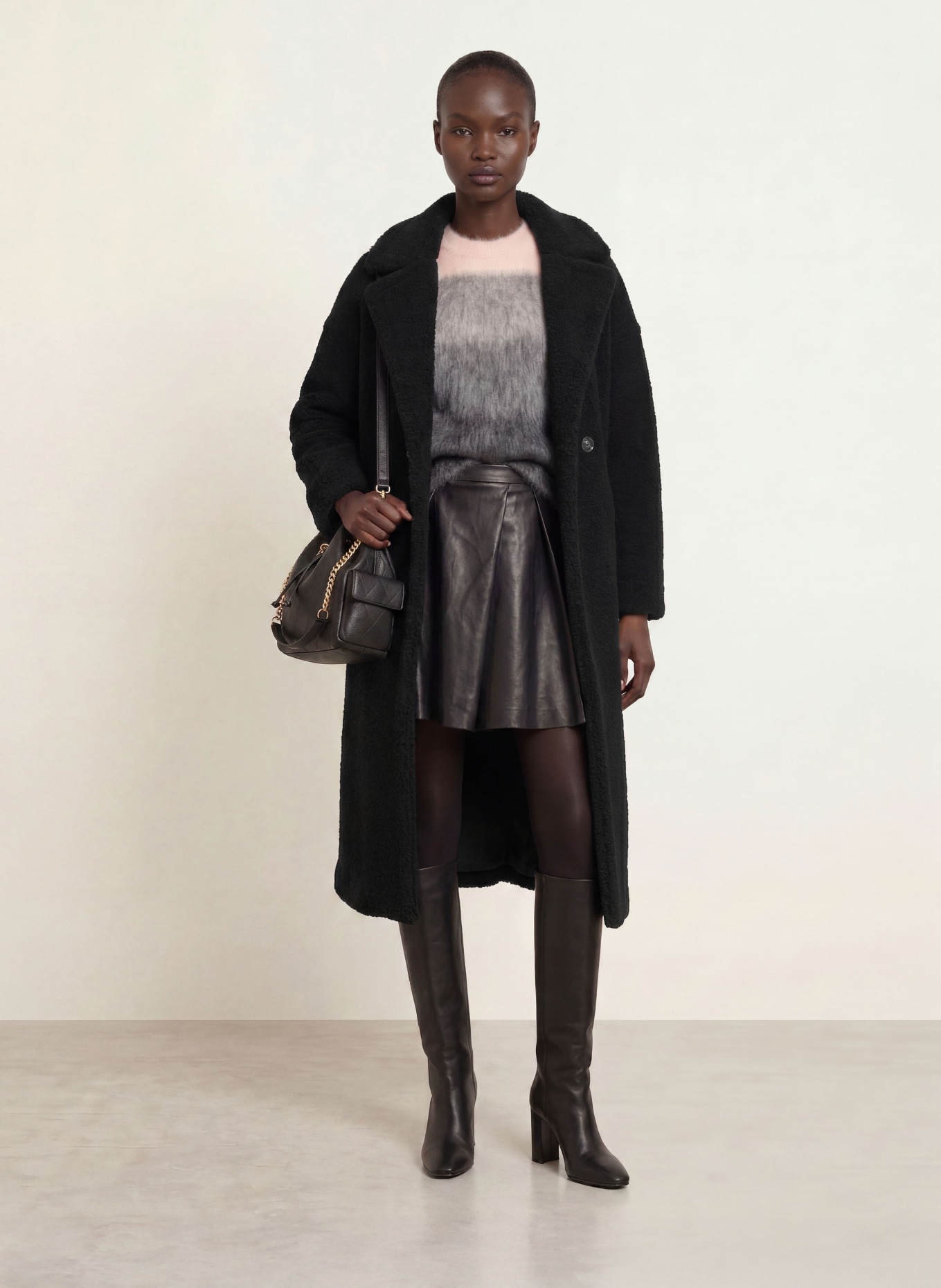 BETTA CORRADI Oversized teddy fur coat: BLACK