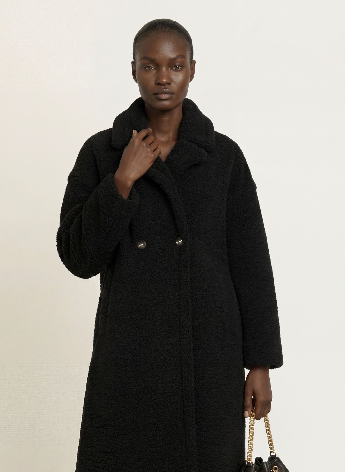 BETTA CORRADI Oversized teddy fur coat: BLACK