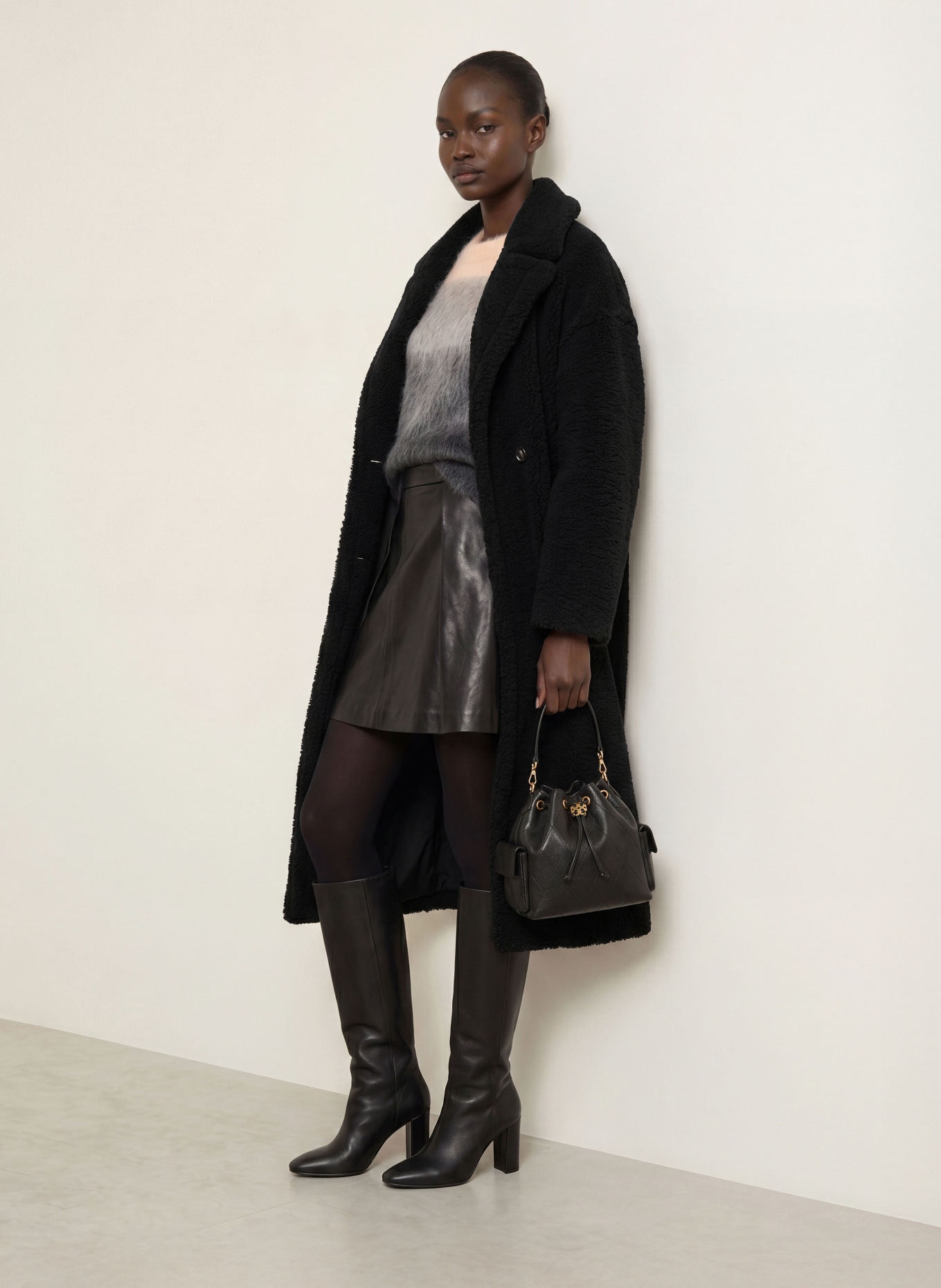 BETTA CORRADI Oversized teddy fur coat: BLACK