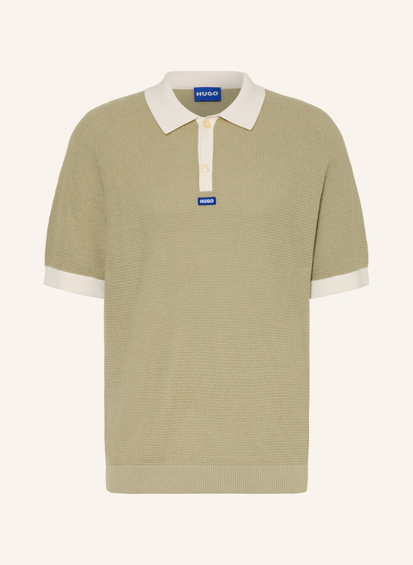 HUGO Gebreid poloshirt SIABLO: LICHTGROEN / CRÈME