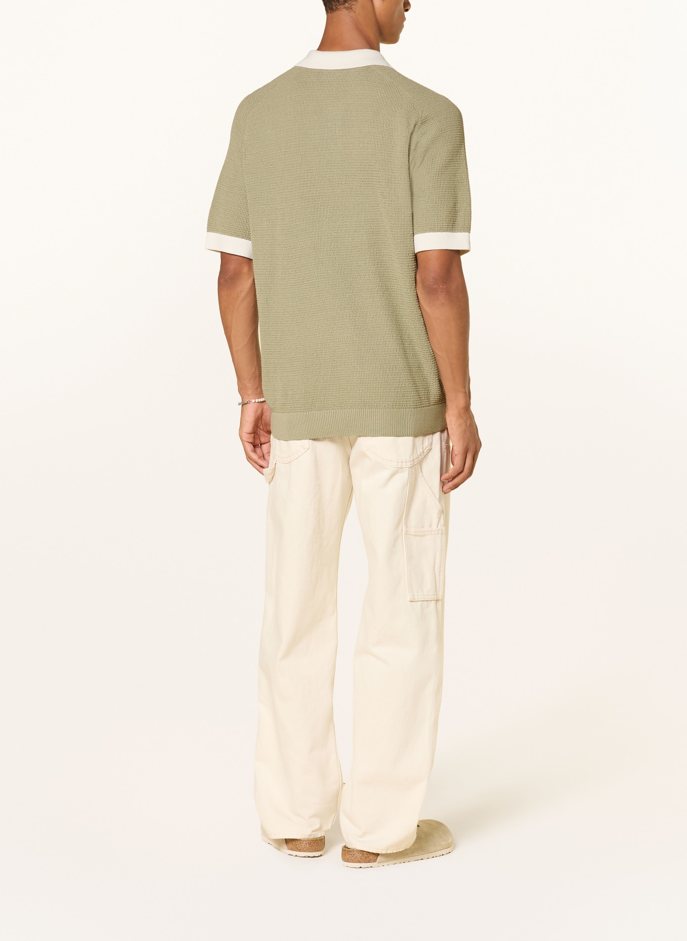 HUGO Gebreid poloshirt SIABLO: LICHTGROEN / CRÈME