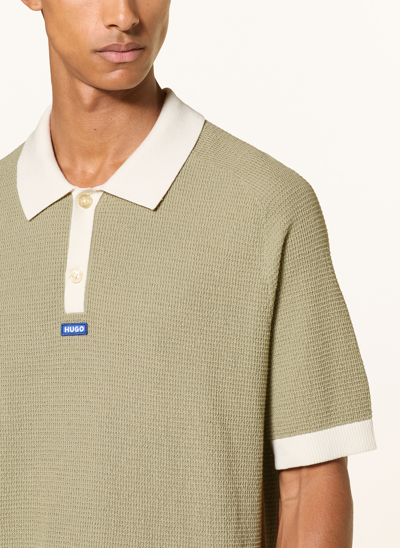 HUGO Gebreid poloshirt SIABLO: LICHTGROEN / CRÈME
