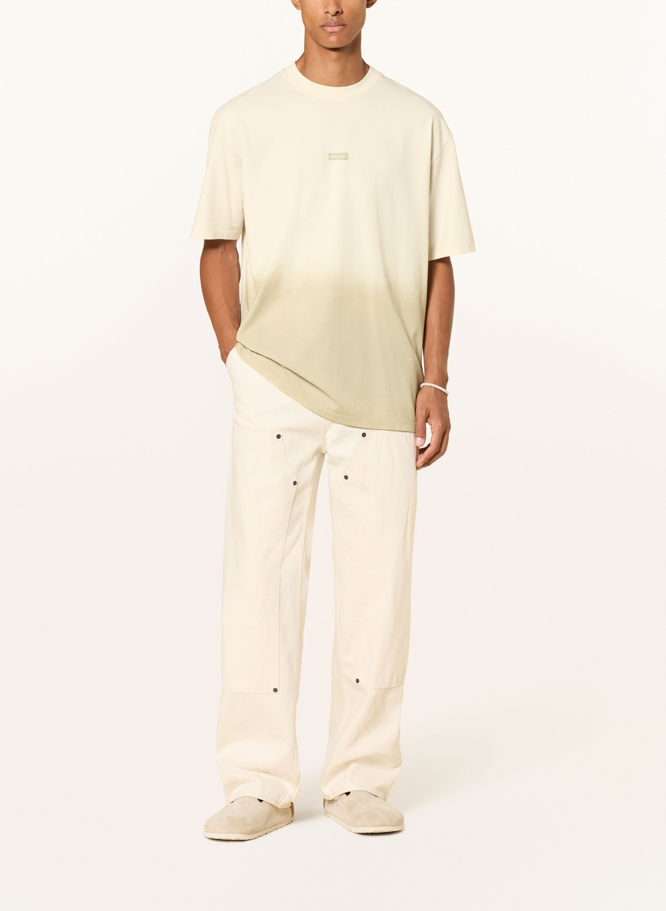 HUGO T-shirt NALONO: BEIGE / KAKI