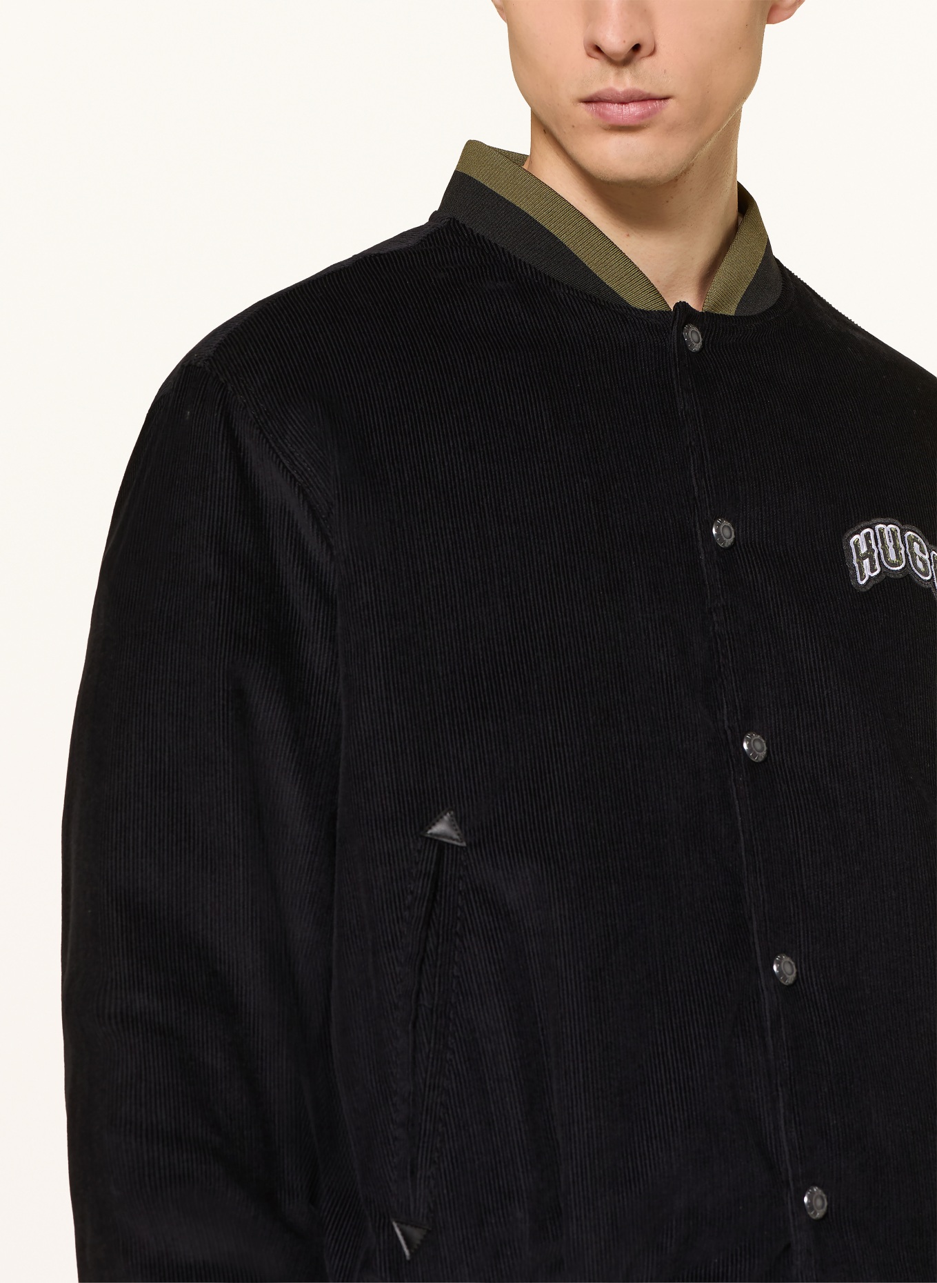 HUGO College-Jacke BERONO aus Cord: SCHWARZ / OLIV / WEISS