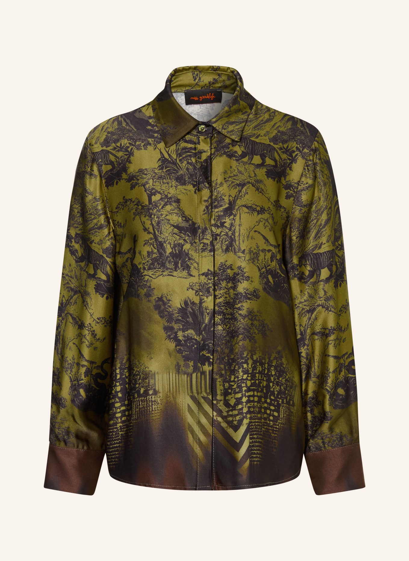 miss goodlife Satijnen overhemdblouse: GROEN / BRUIN / ZWART