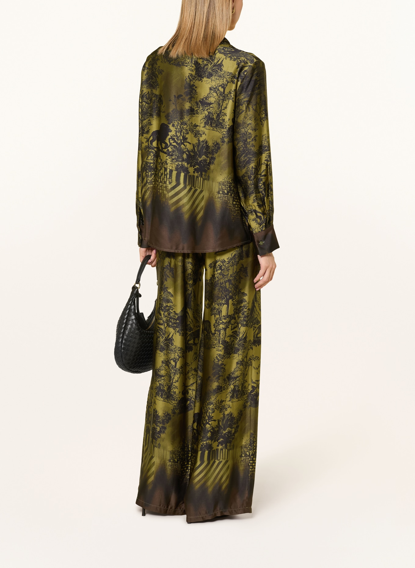 miss goodlife Satin wide-leg trousers: GREEN / BROWN / BLACK