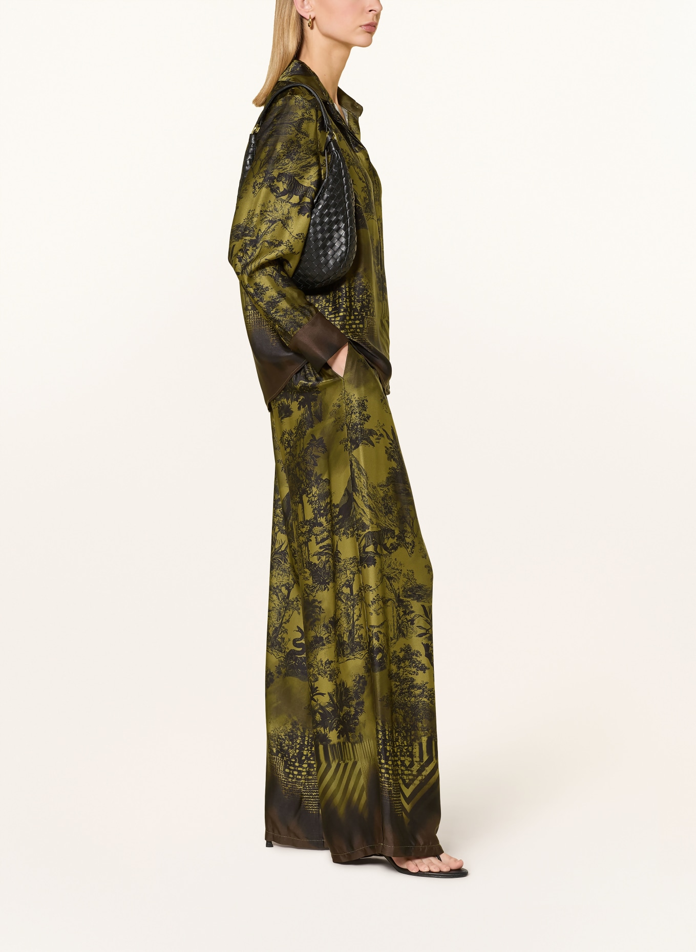 miss goodlife Satin wide-leg trousers: GREEN / BROWN / BLACK