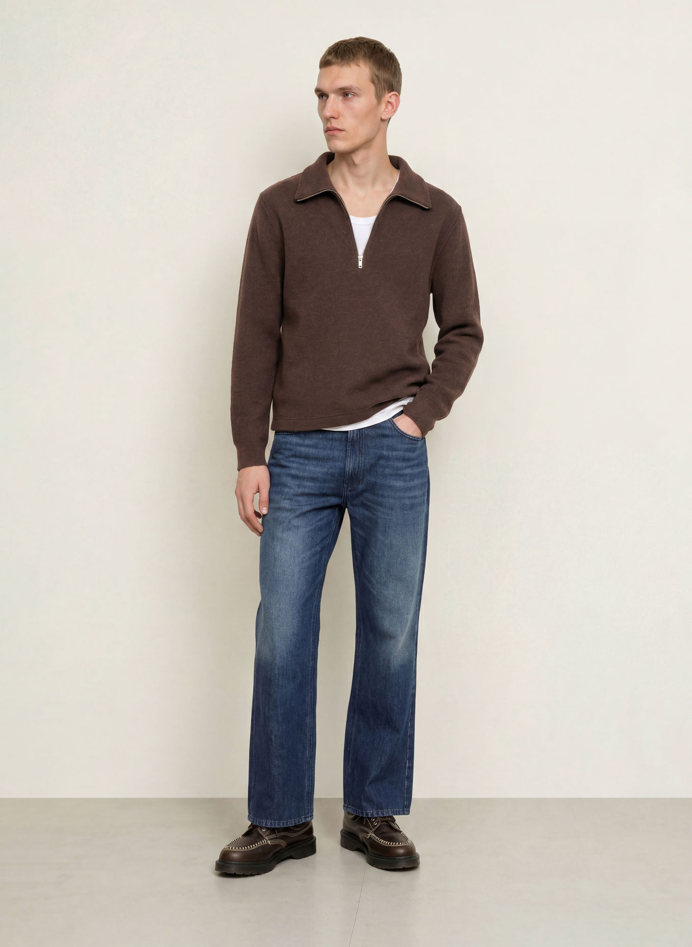 PAUL Half-zip sweater: DARK BROWN