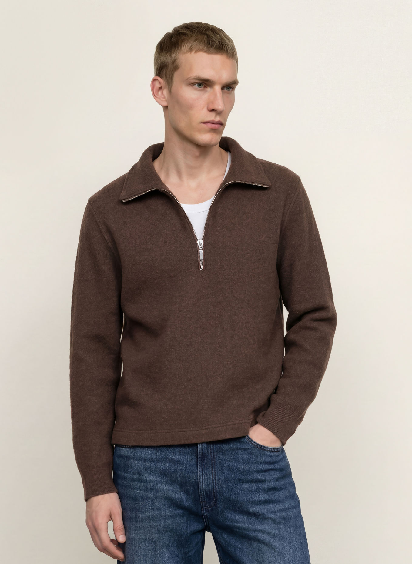 PAUL Half-zip sweater: DARK BROWN