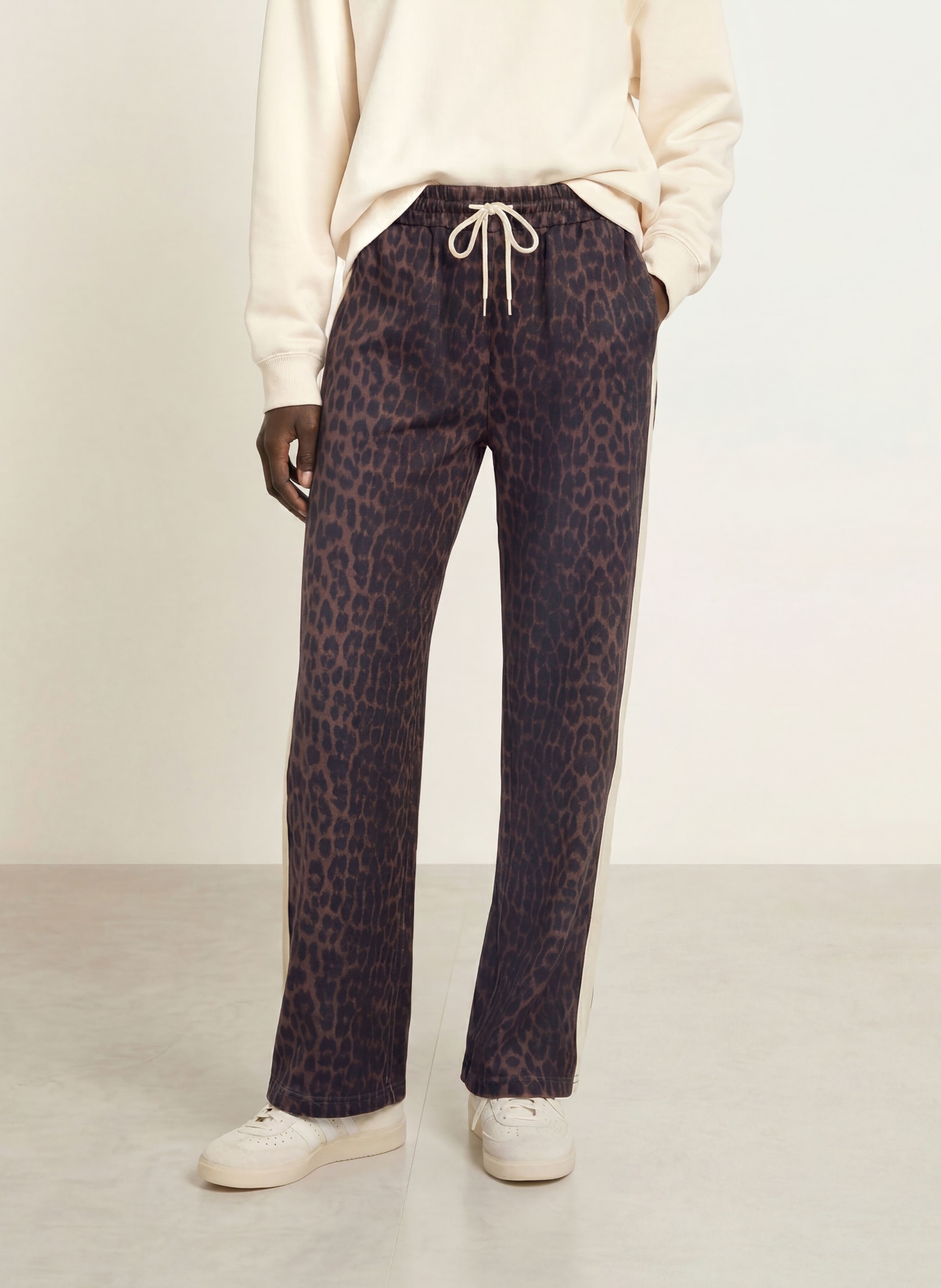 OH APRIL KAEL Track Pants with Galon Stripes: DARK BROWN / CREAM / BLACK
