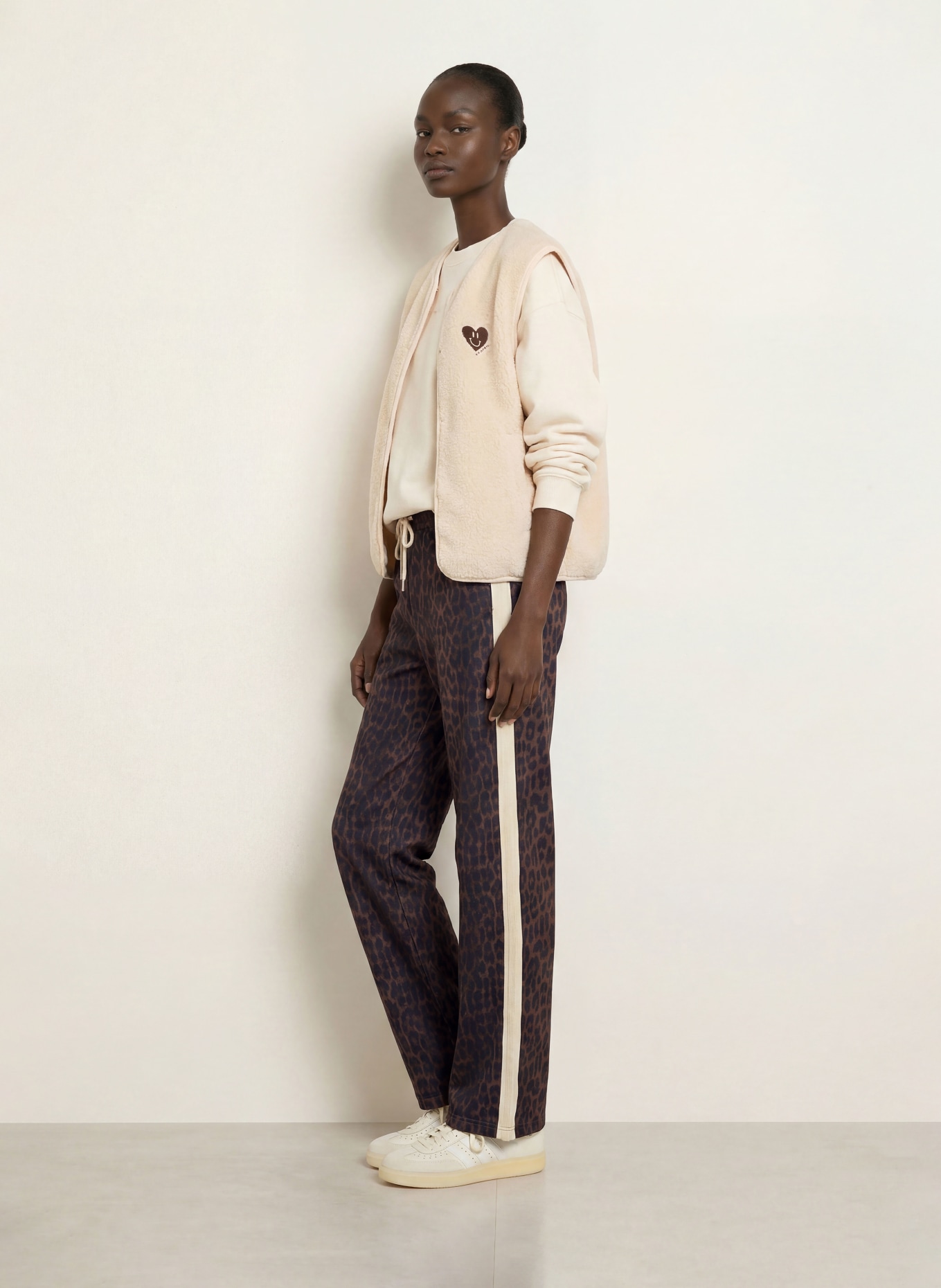 OH APRIL KAEL Track Pants with Galon Stripes: DARK BROWN / CREAM / BLACK