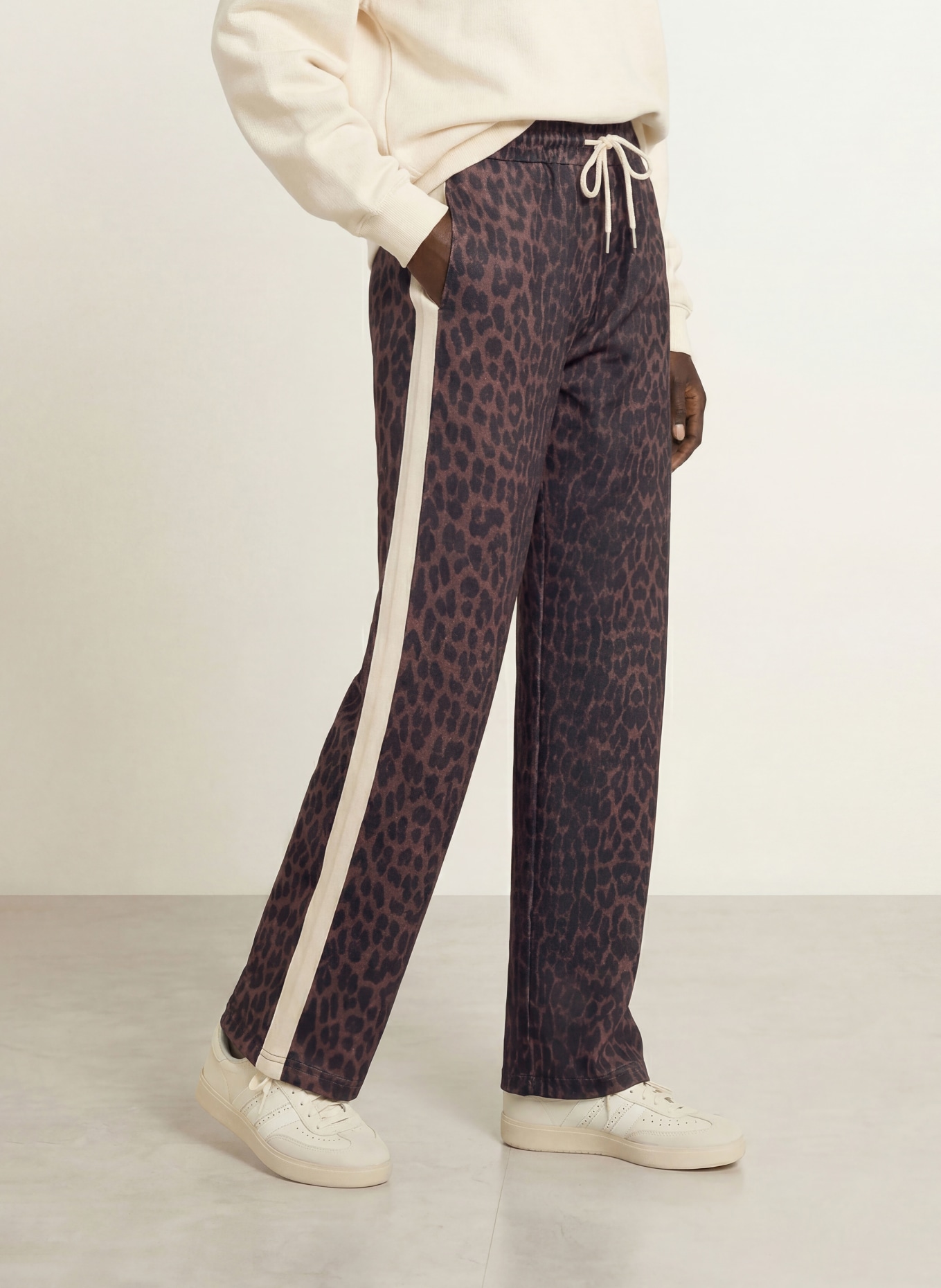 OH APRIL KAEL Track Pants with Galon Stripes: DARK BROWN / CREAM / BLACK