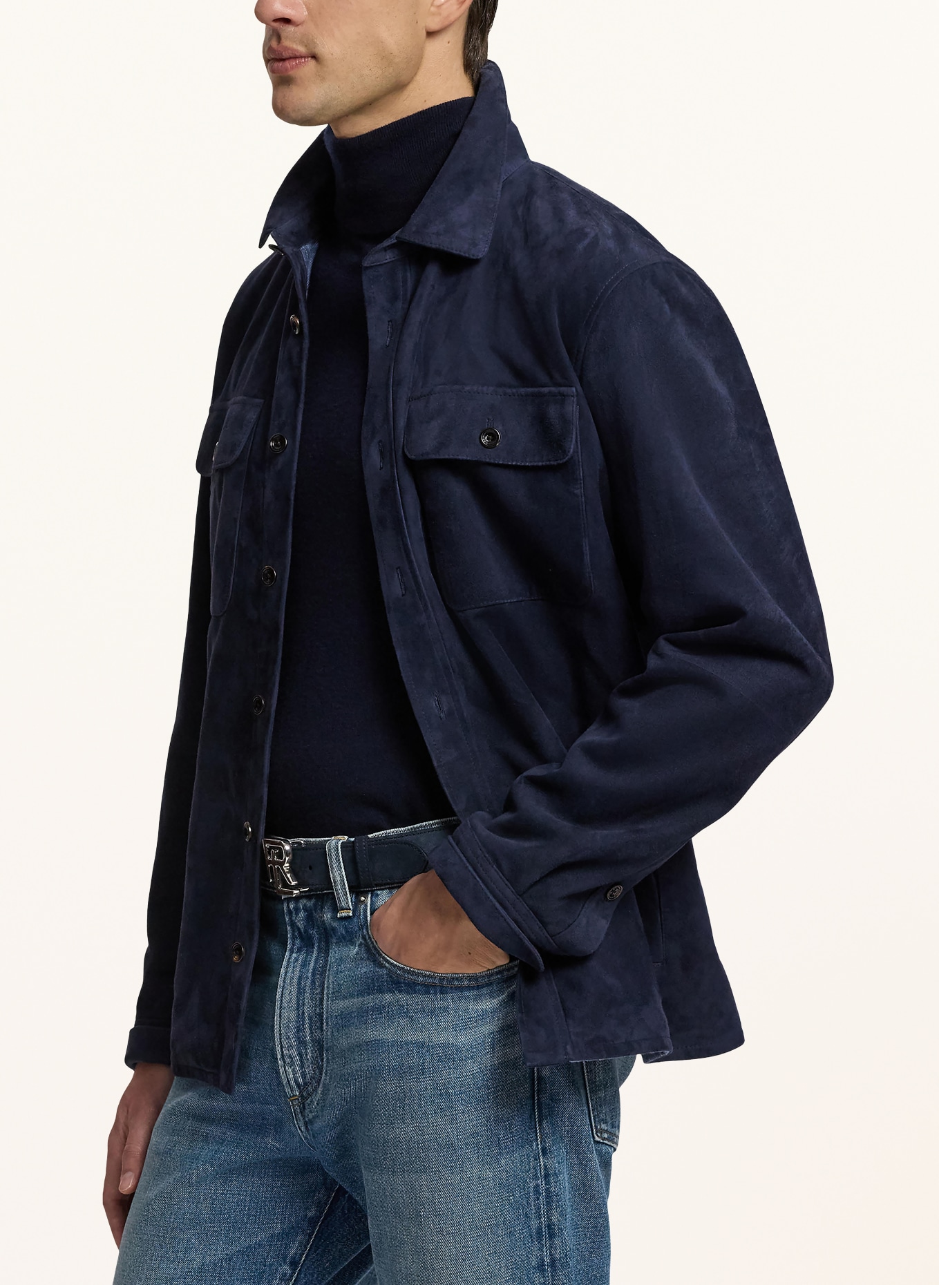 RALPH LAUREN PURPLE LABEL Leren Overjacket: DONKERBLAUW
