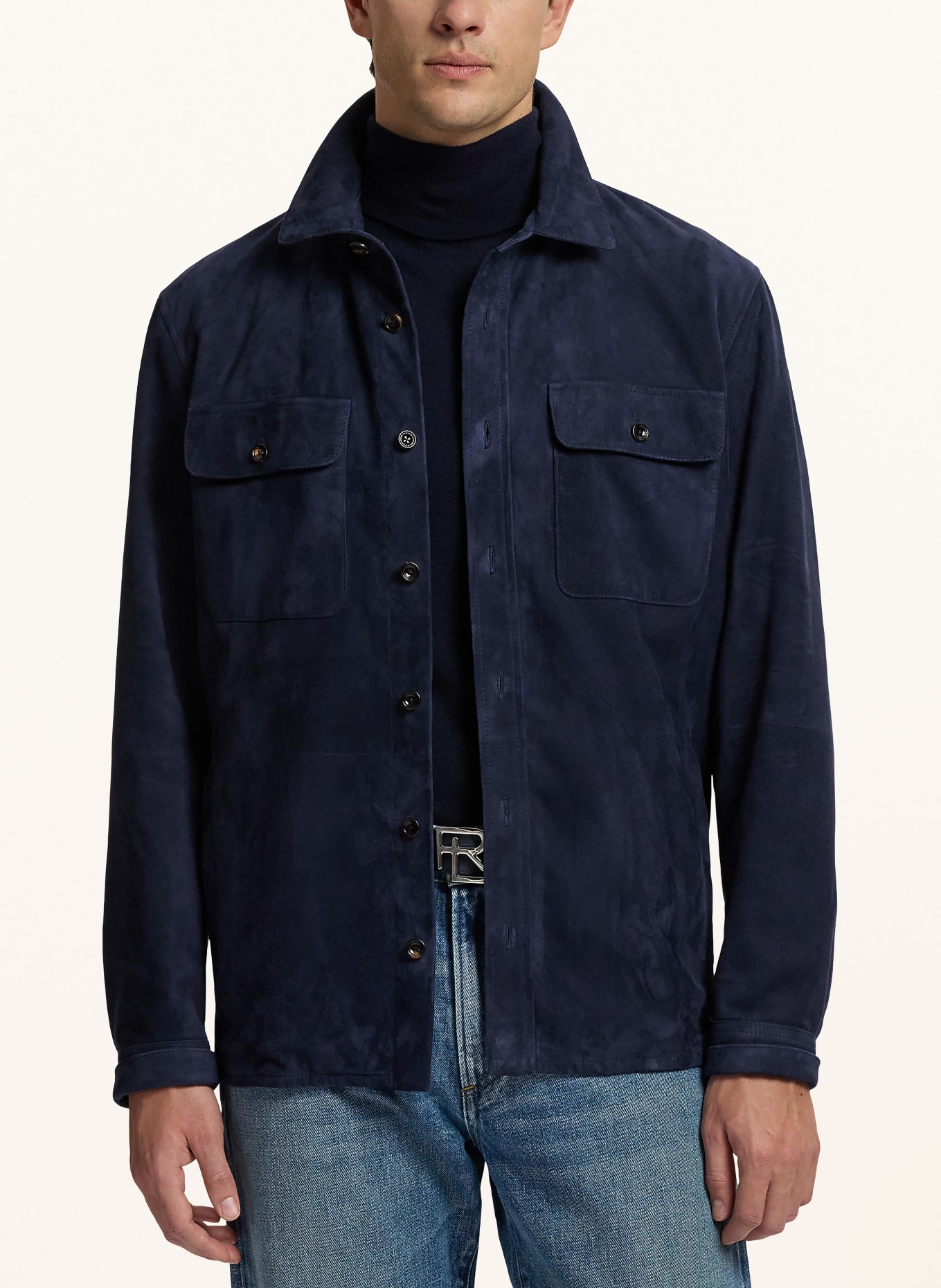 RALPH LAUREN PURPLE LABEL Leren Overjacket: DONKERBLAUW