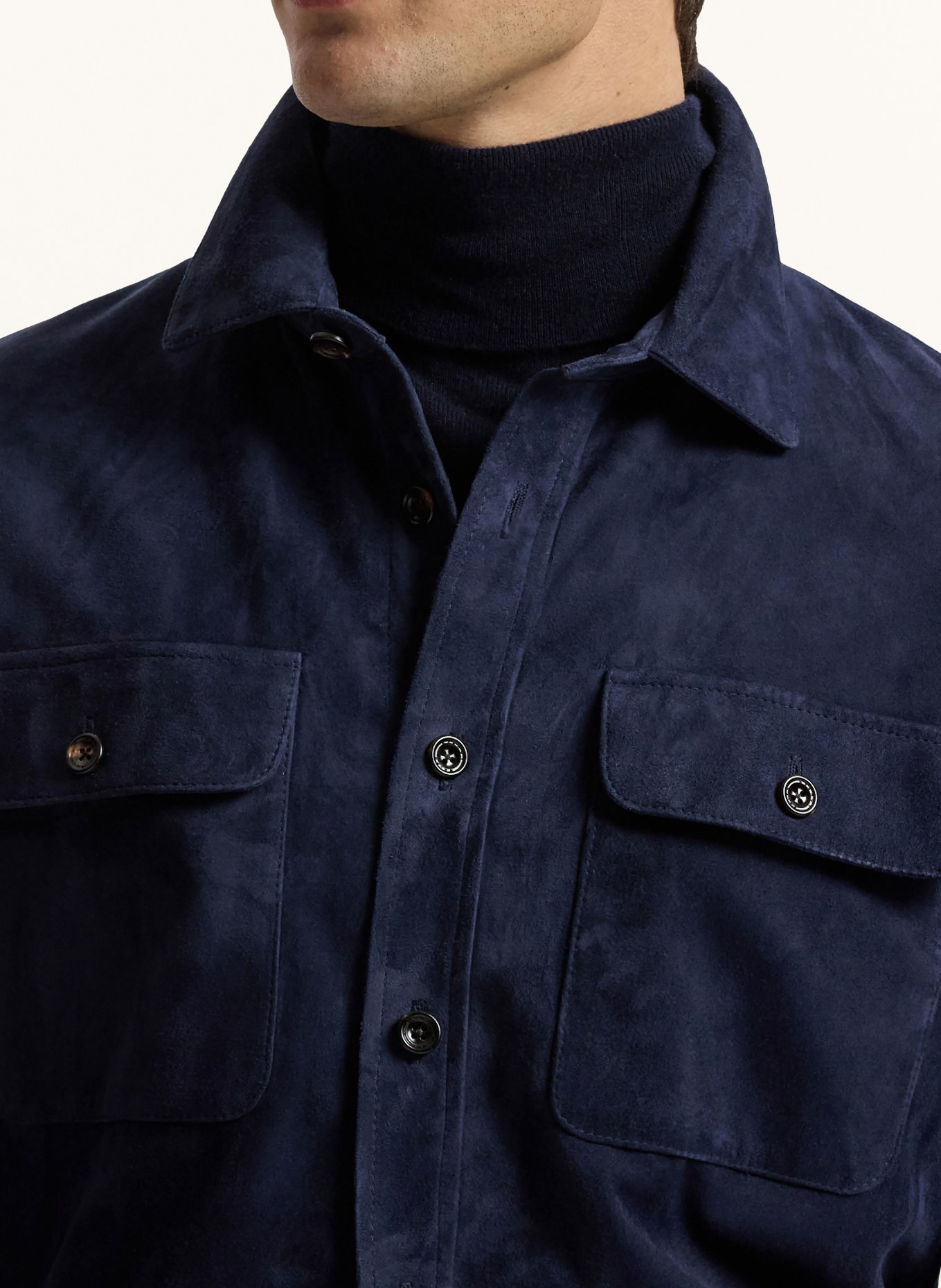 RALPH LAUREN PURPLE LABEL Leren Overjacket: DONKERBLAUW