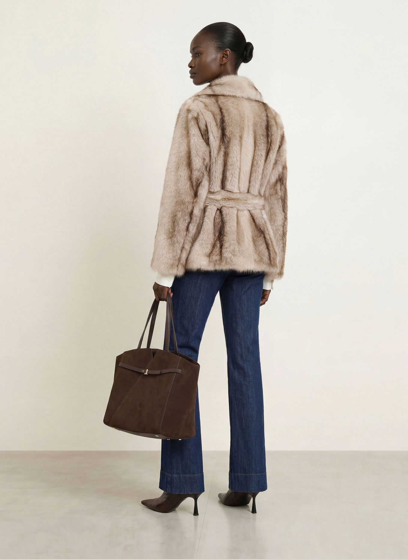 SEM PER LEI Faux fur jacket: CREAM / DARK BROWN / BROWN