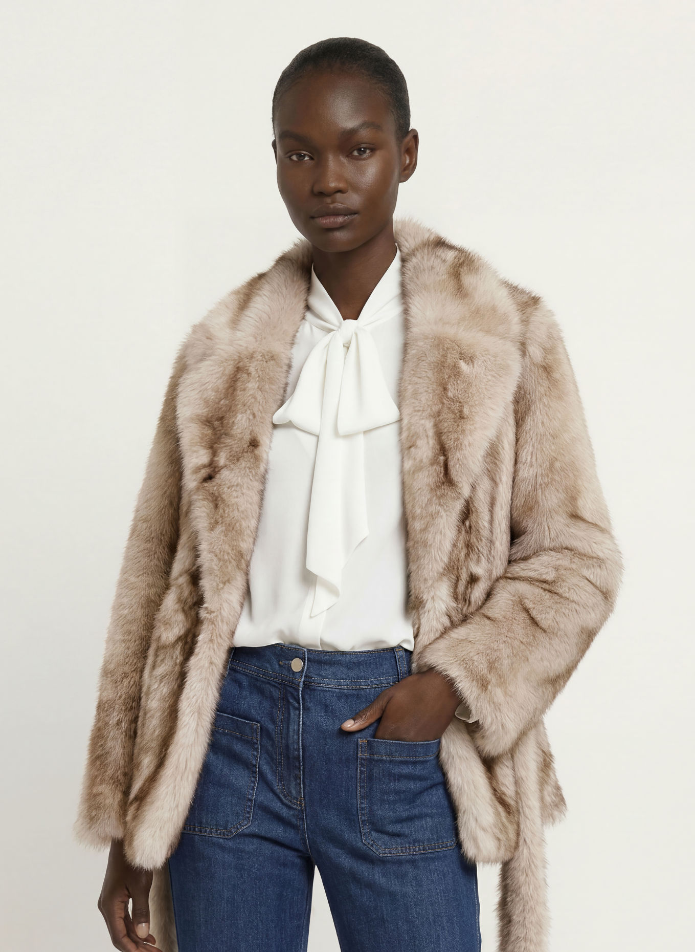 SEM PER LEI Faux fur jacket: CREAM / DARK BROWN / BROWN