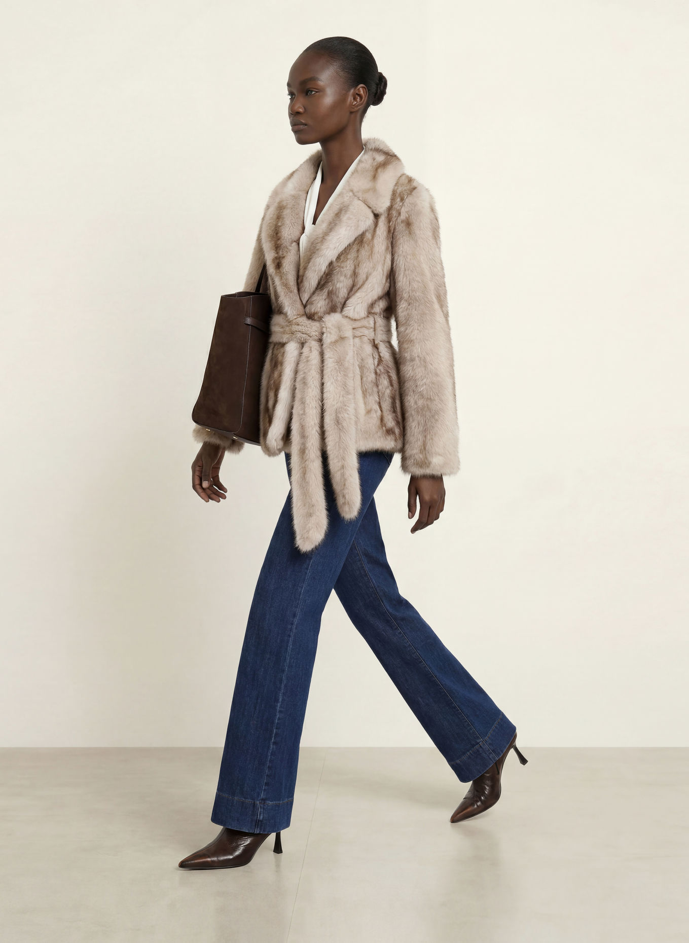 SEM PER LEI Faux fur jacket: CREAM / DARK BROWN / BROWN