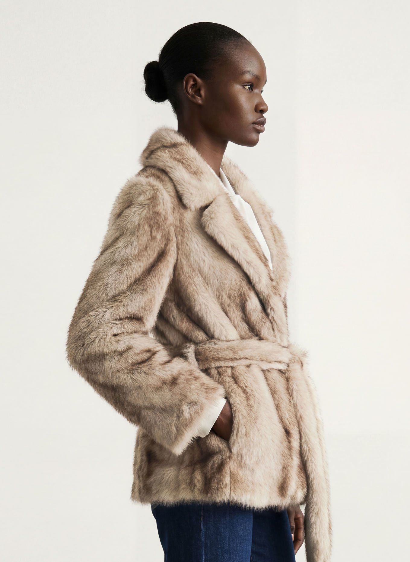 SEM PER LEI Faux fur jacket: CREAM / DARK BROWN / BROWN