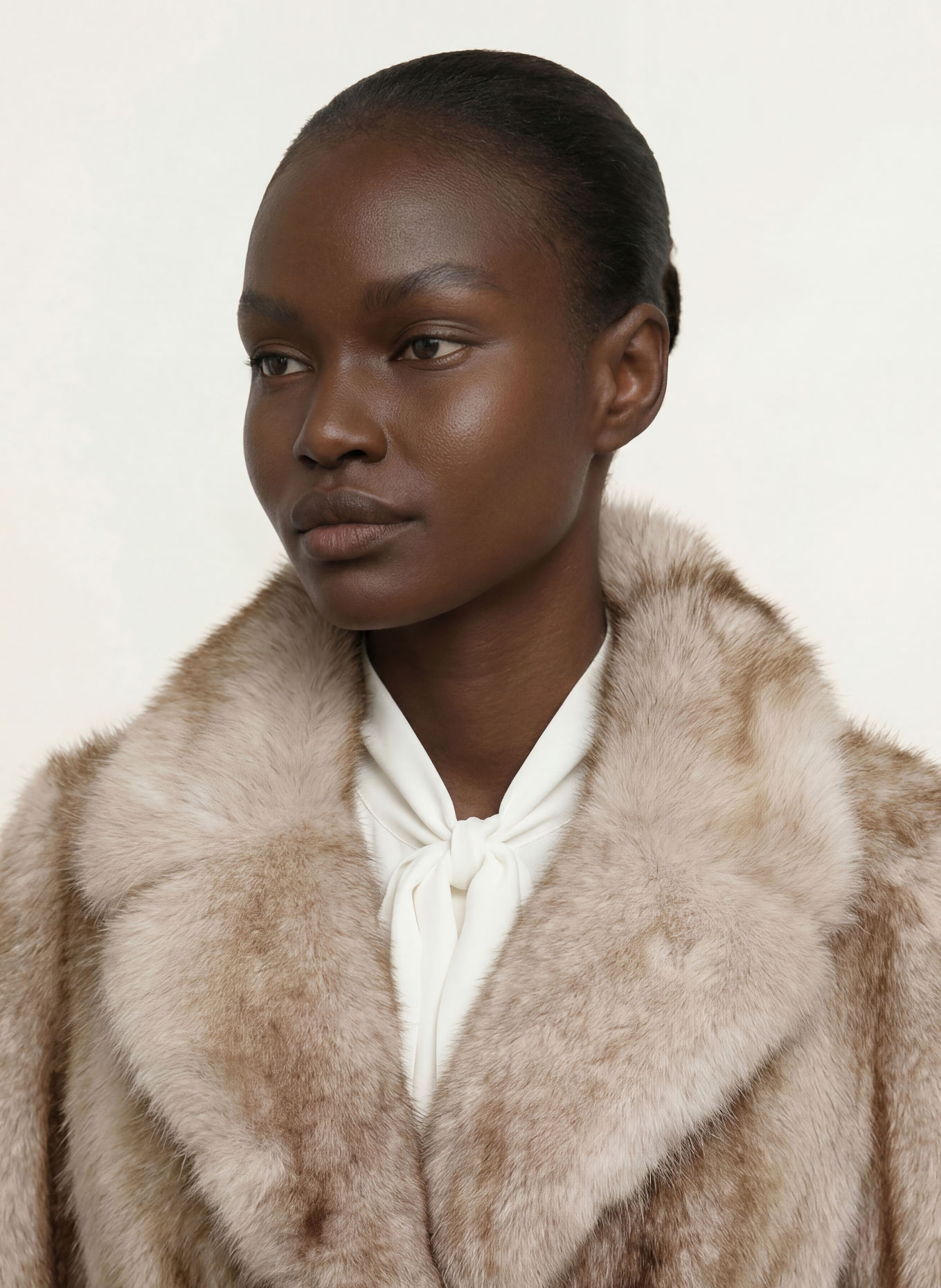 SEM PER LEI Faux fur jacket: CREAM / DARK BROWN / BROWN