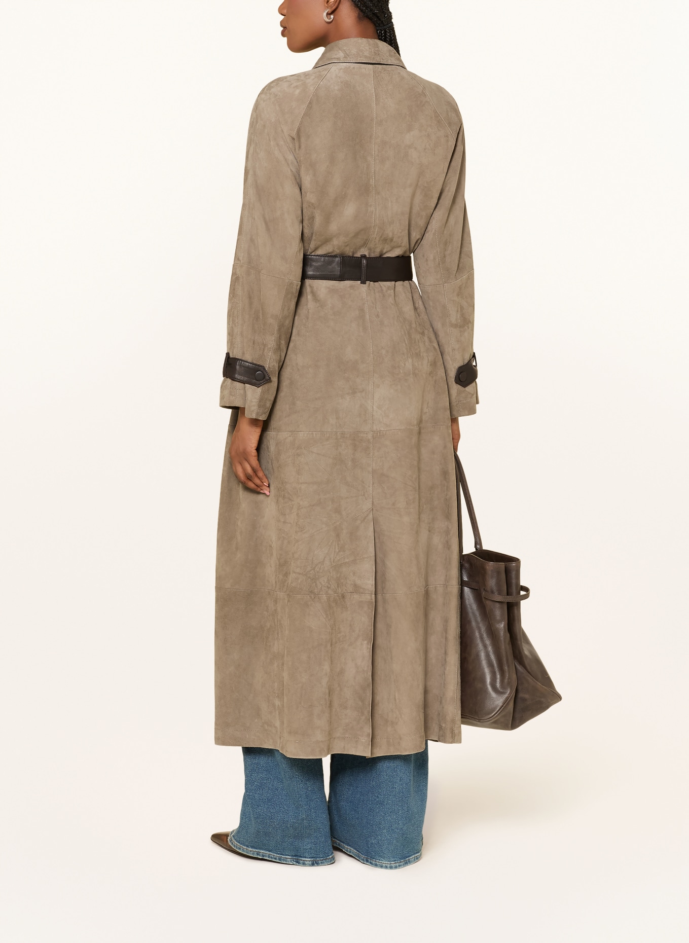 EMPORIO ARMANI Trenchcoat aus Leder: TAUPE / DUNKELBRAUN