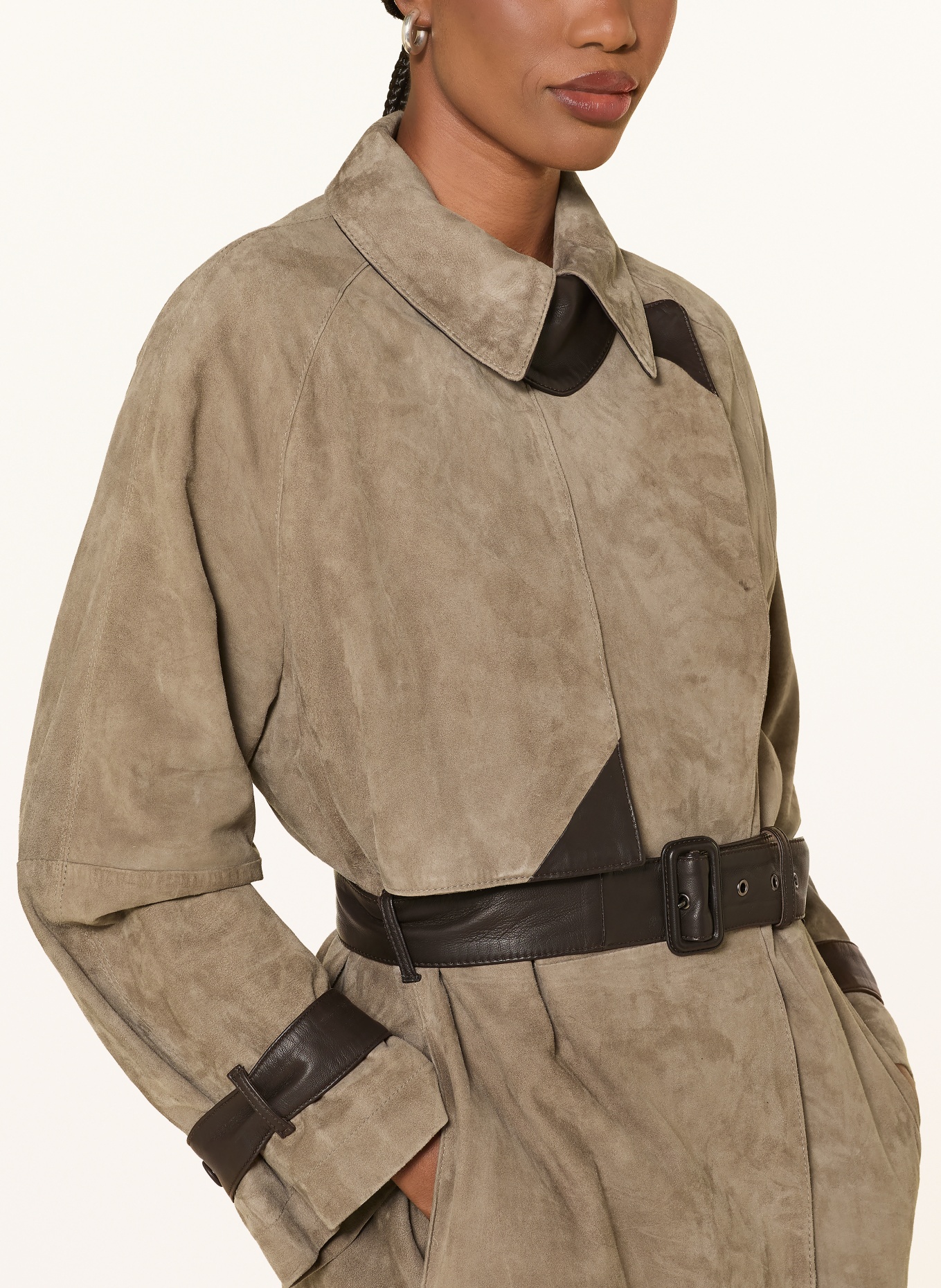 EMPORIO ARMANI Trenchcoat aus Leder: TAUPE / DUNKELBRAUN