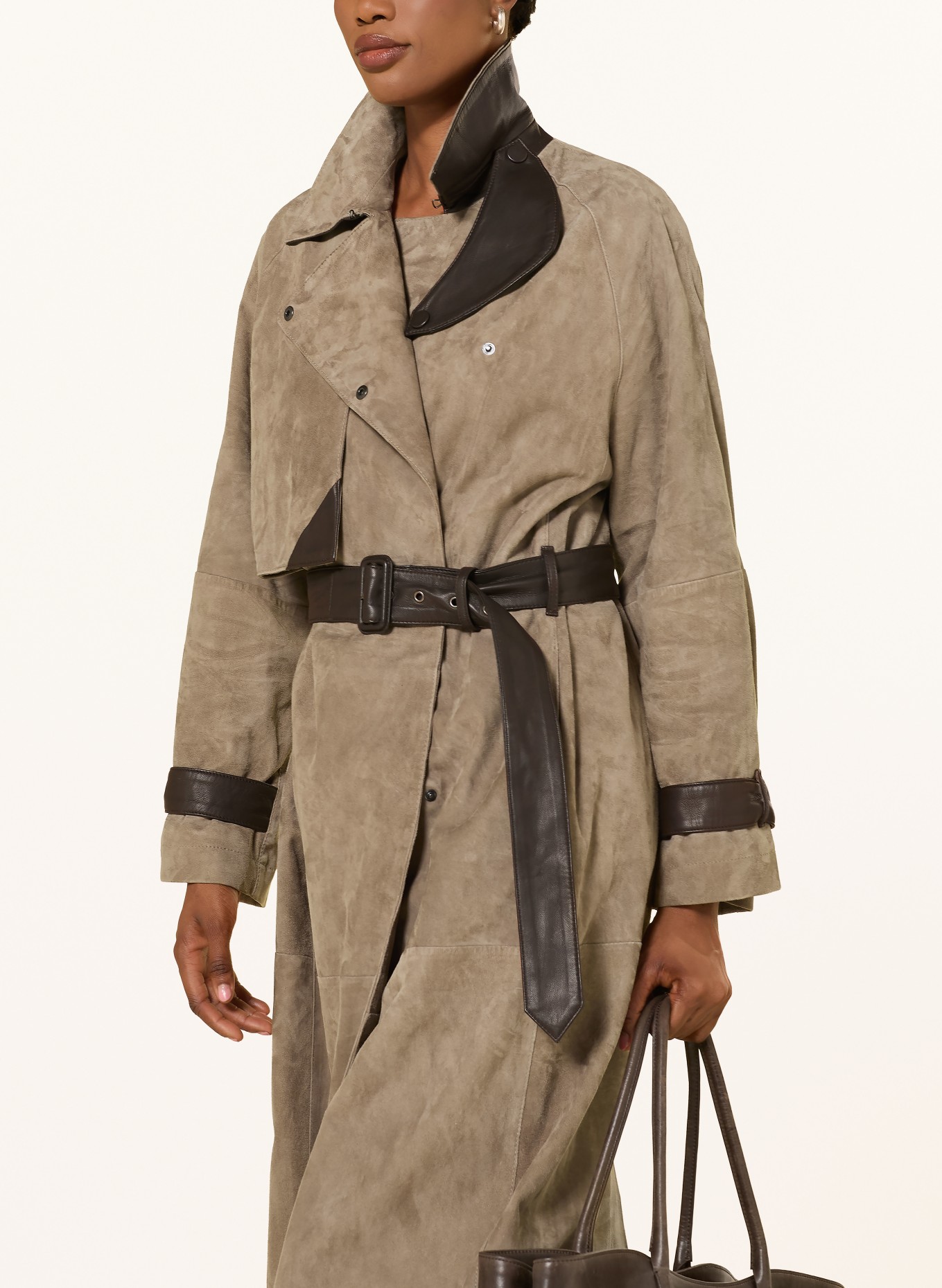 EMPORIO ARMANI Trenchcoat aus Leder: TAUPE / DUNKELBRAUN