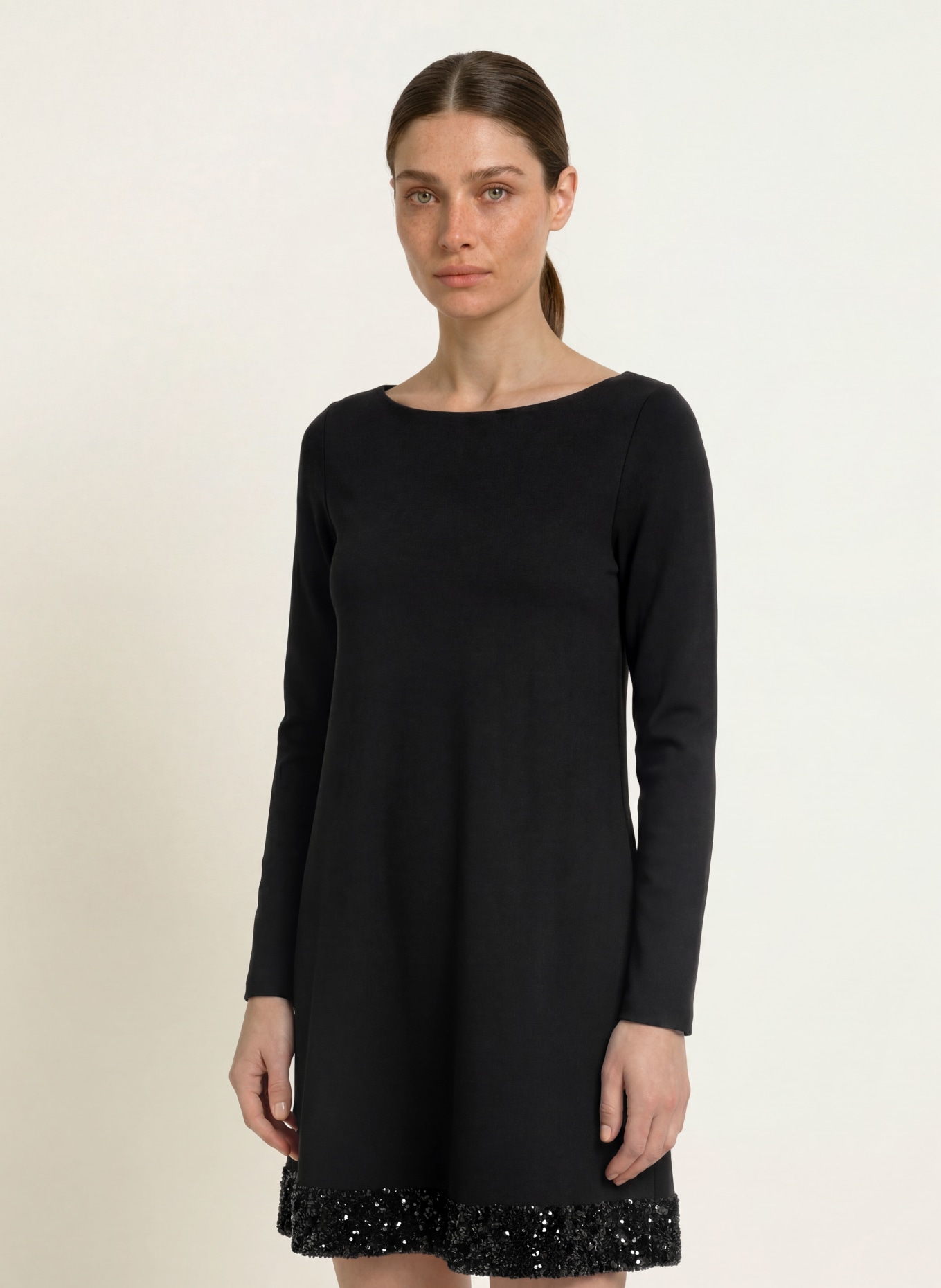 EMPORIO ARMANI Jerseykleid mit Pailletten: SCHWARZ