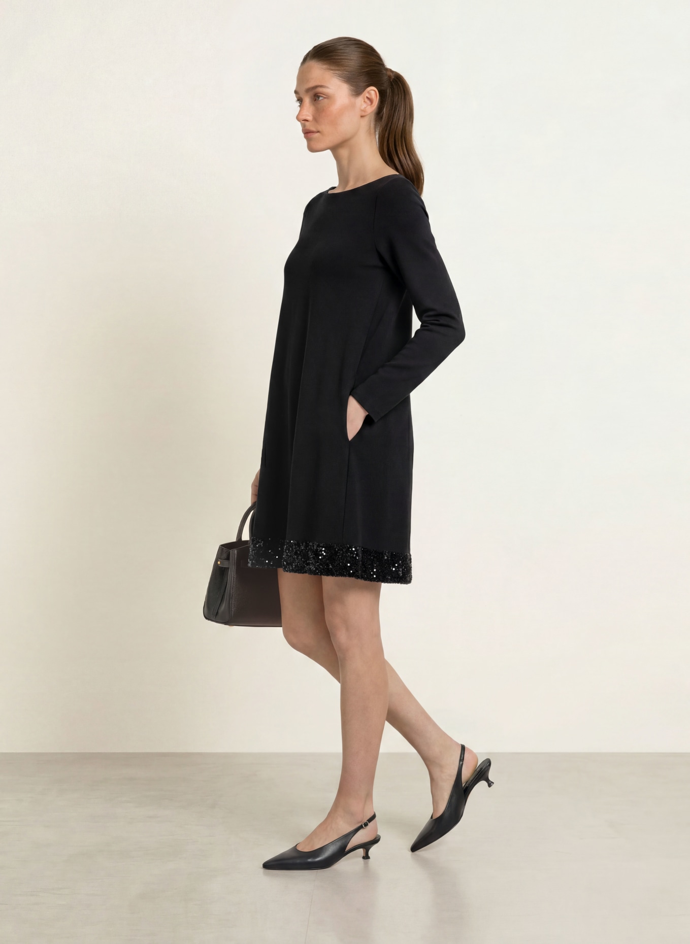 EMPORIO ARMANI Jerseykleid mit Pailletten: SCHWARZ