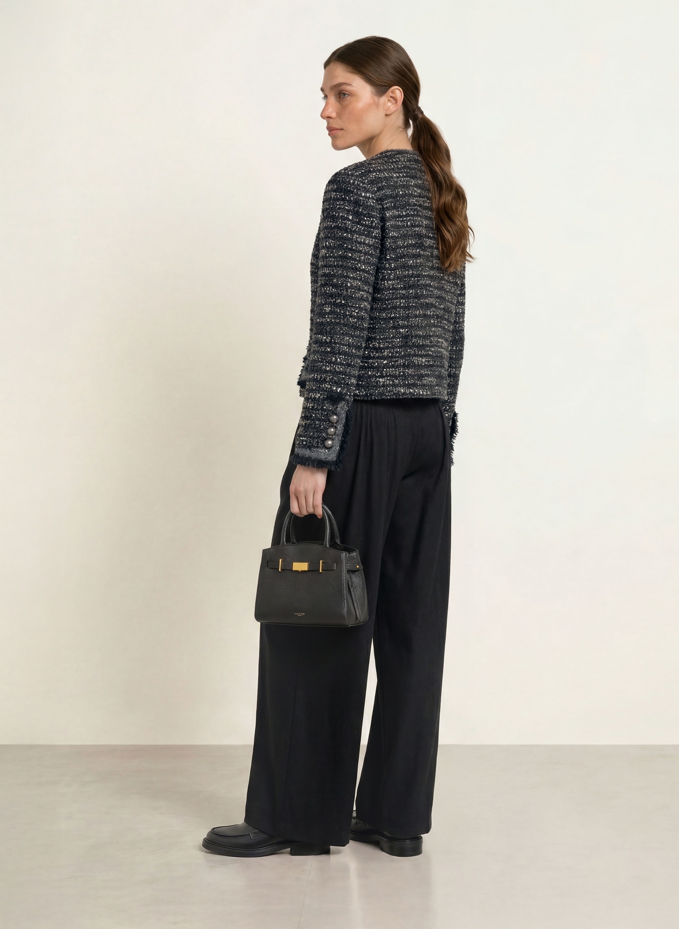 EMPORIO ARMANI Bouclé Blazer met glinsterend garen: DONKERGRIJS / WIT / ZWART