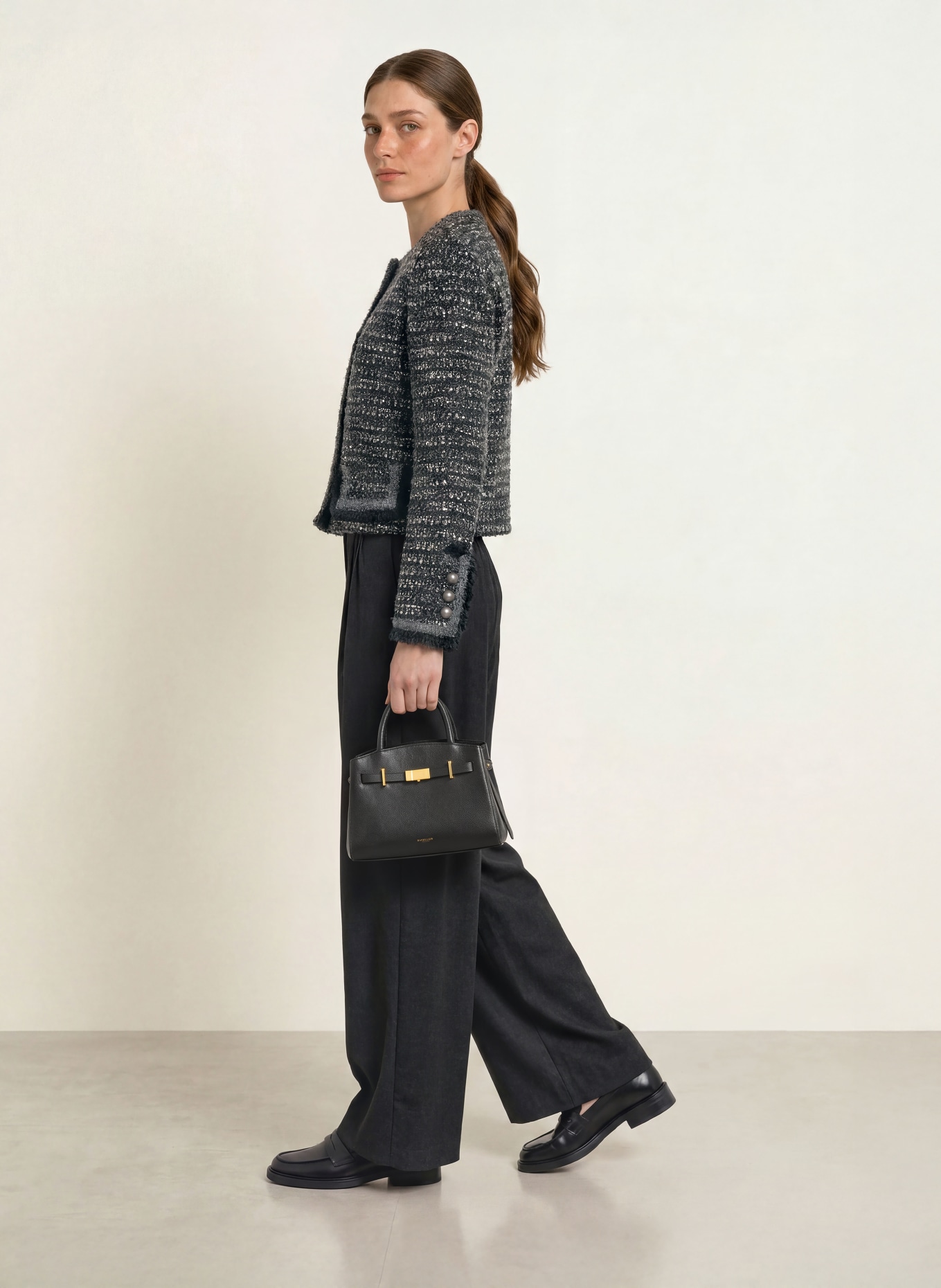 EMPORIO ARMANI Bouclé Blazer met glinsterend garen: DONKERGRIJS / WIT / ZWART