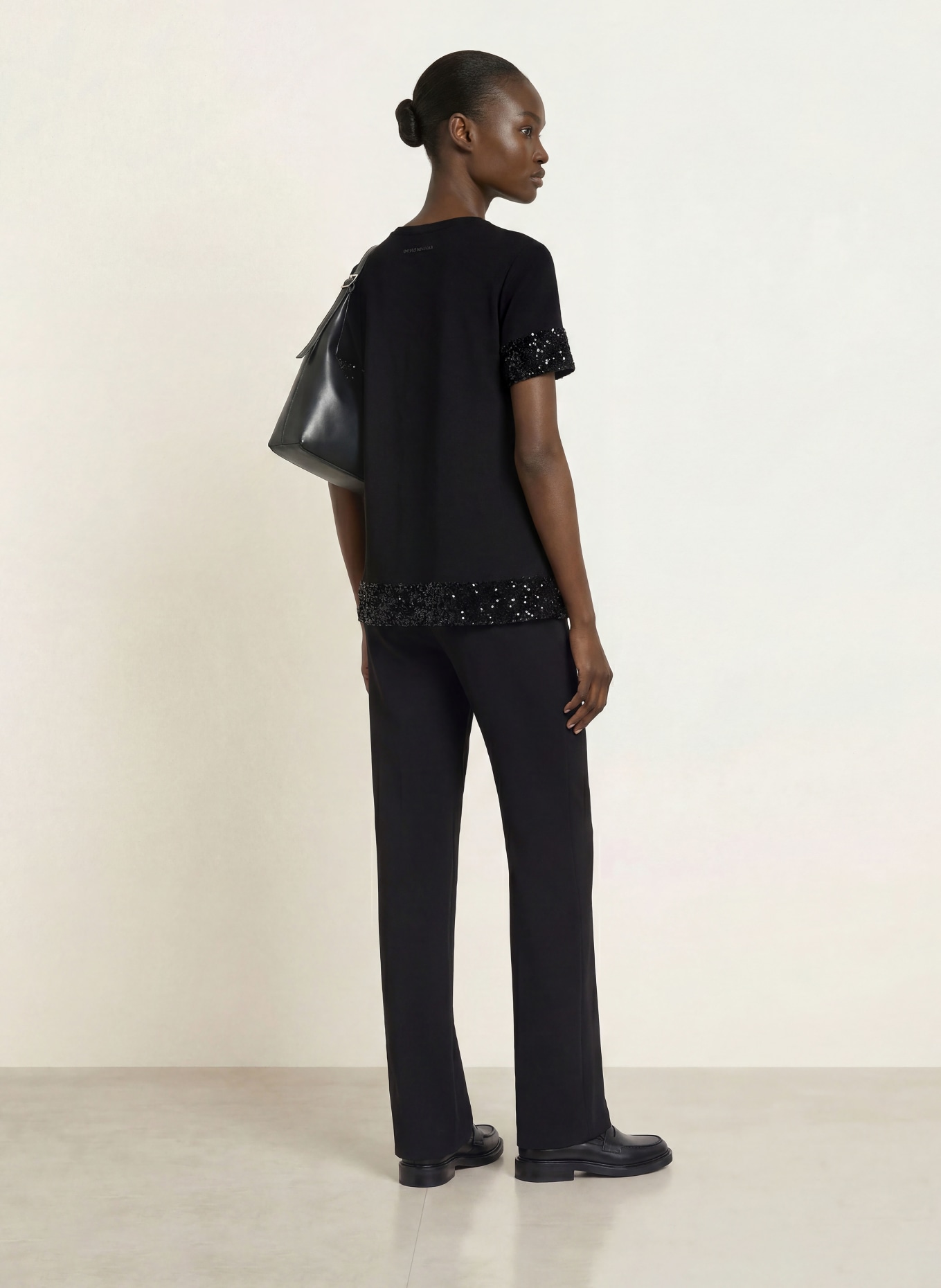 EMPORIO ARMANI Jersey blouseshirt met pailletten: ZWART