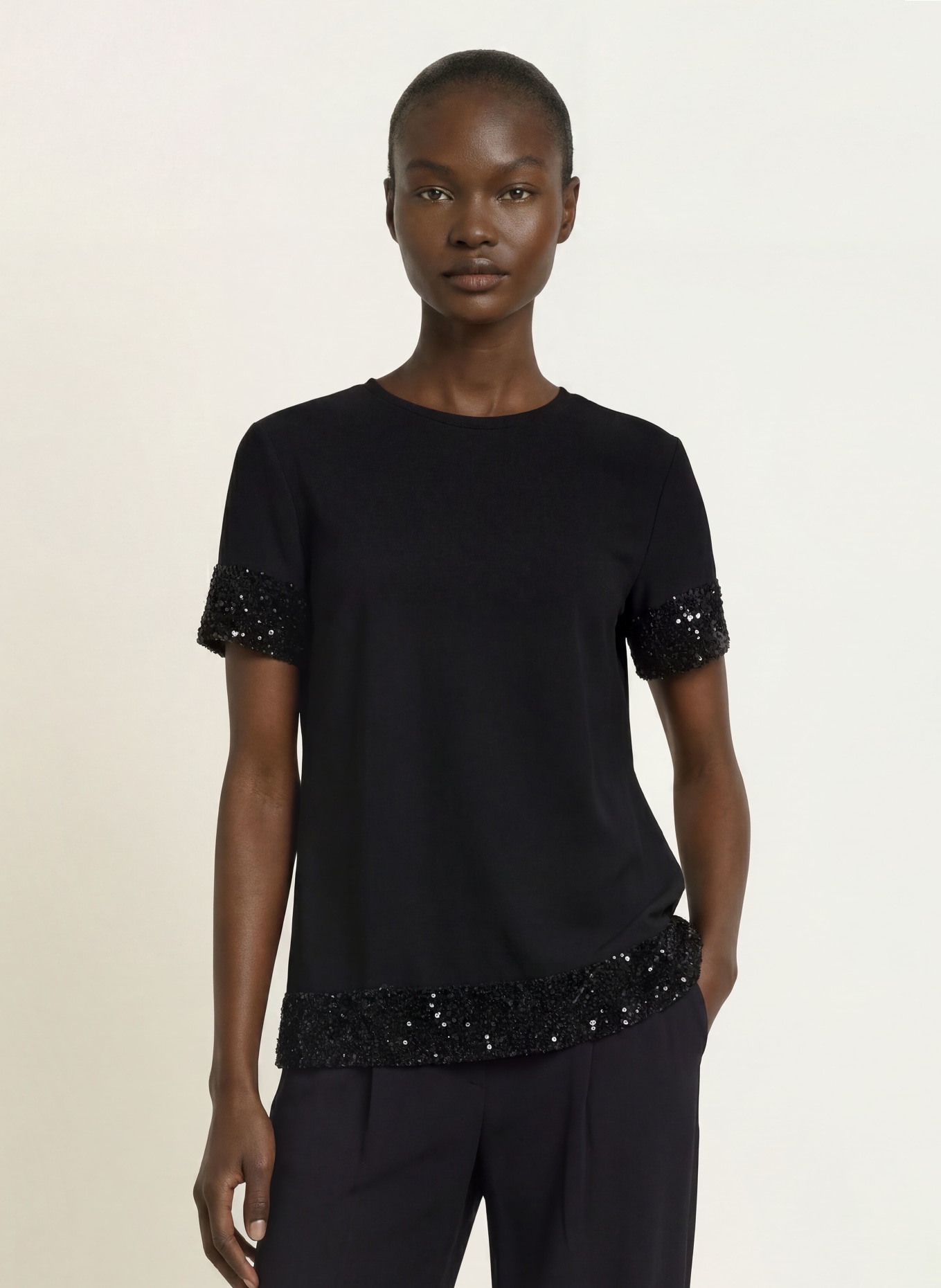 EMPORIO ARMANI Jersey blouseshirt met pailletten: ZWART