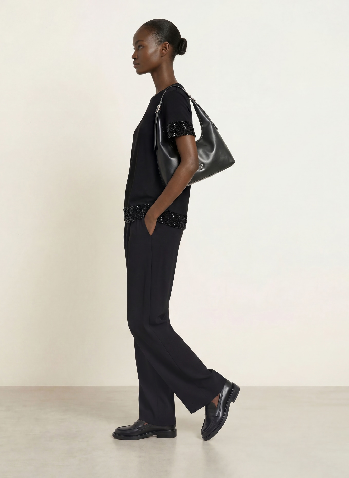 EMPORIO ARMANI Jersey blouseshirt met pailletten: ZWART