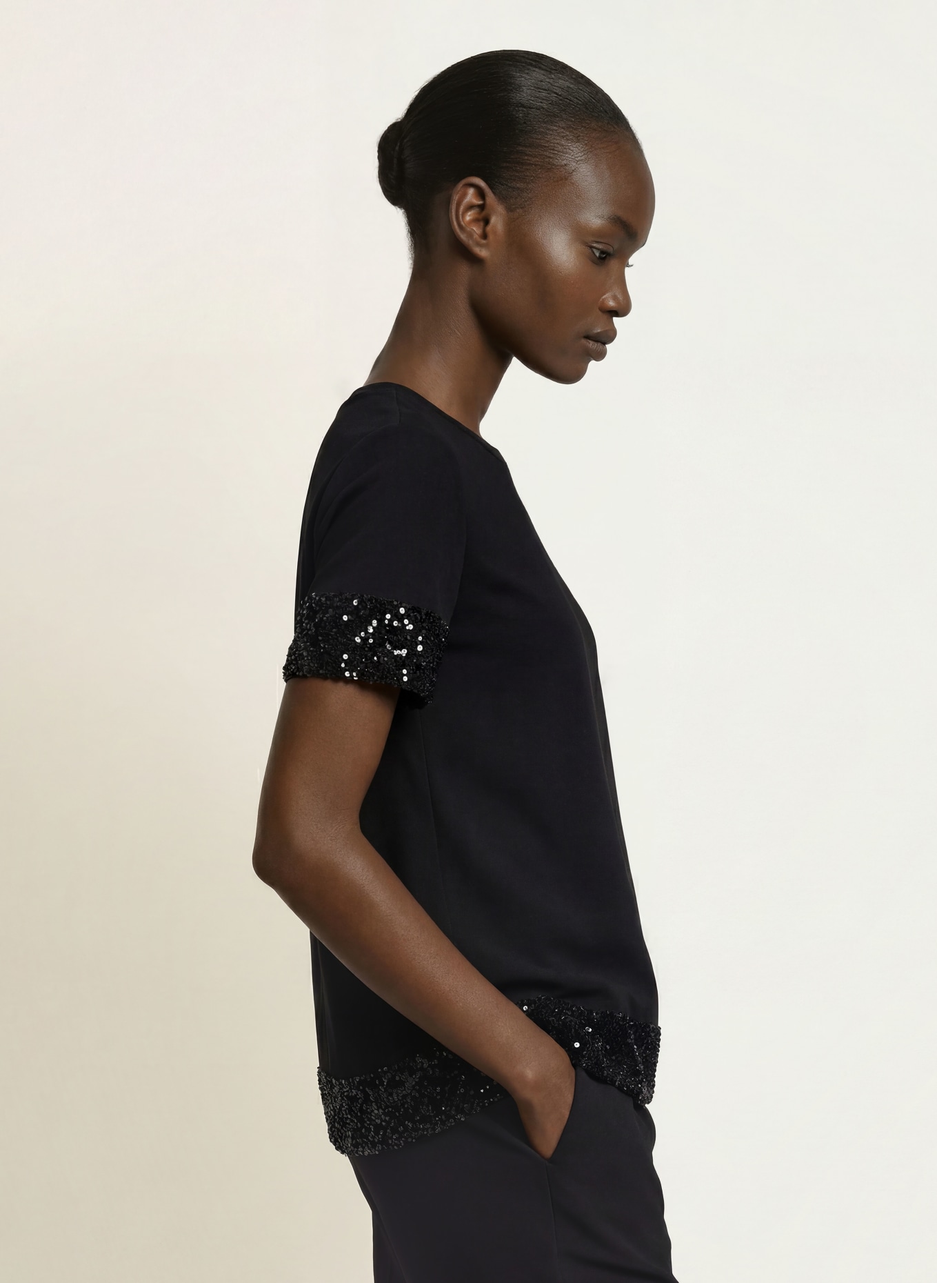 EMPORIO ARMANI Jersey blouseshirt met pailletten: ZWART