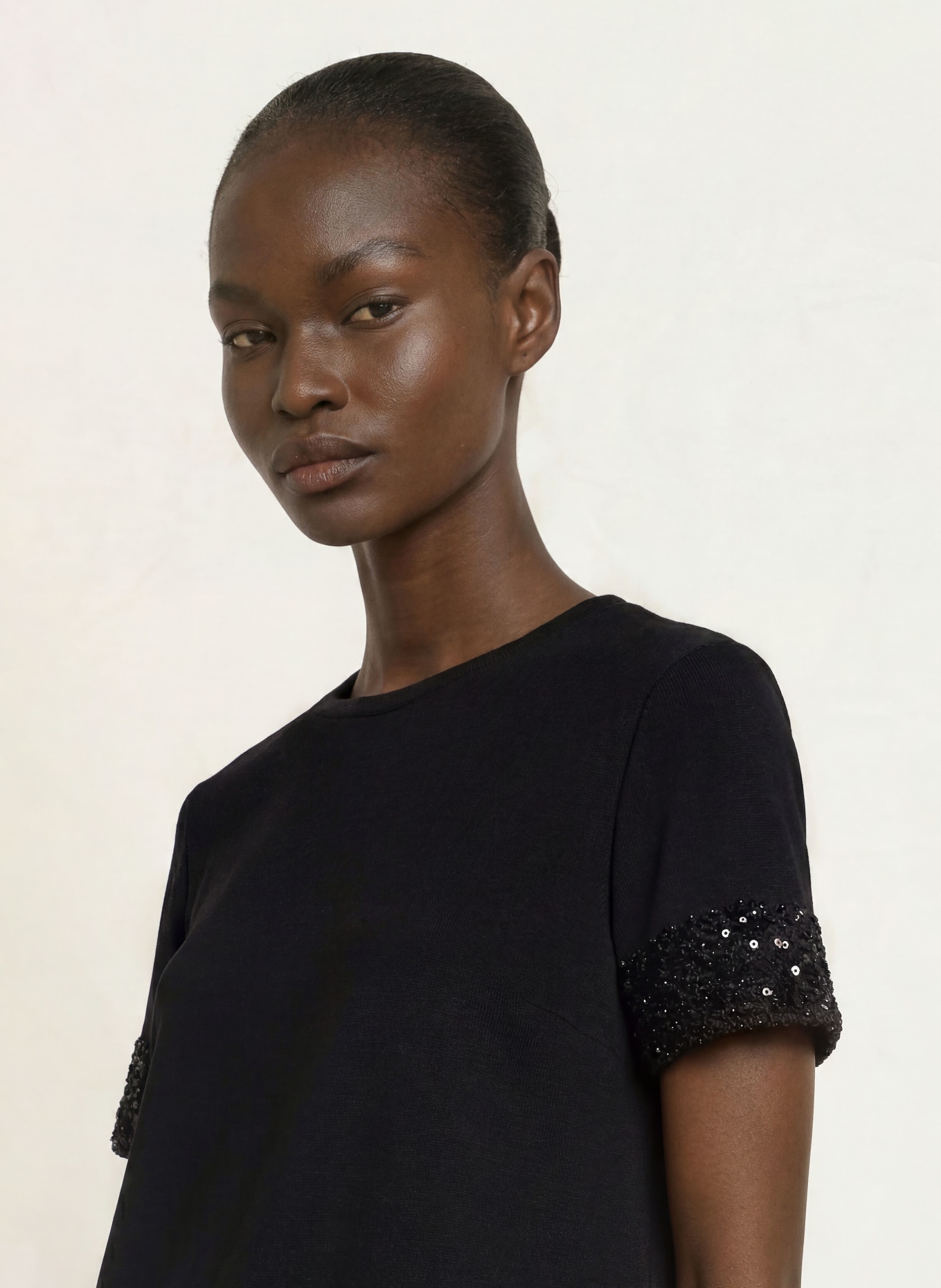 EMPORIO ARMANI Jersey blouseshirt met pailletten: ZWART