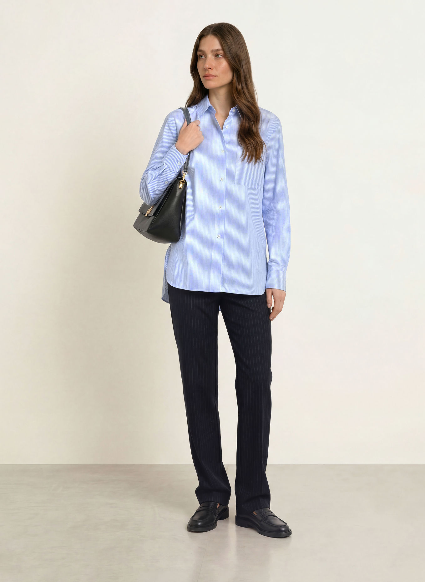 EMPORIO ARMANI Shirt blouse: LIGHT BLUE / WHITE