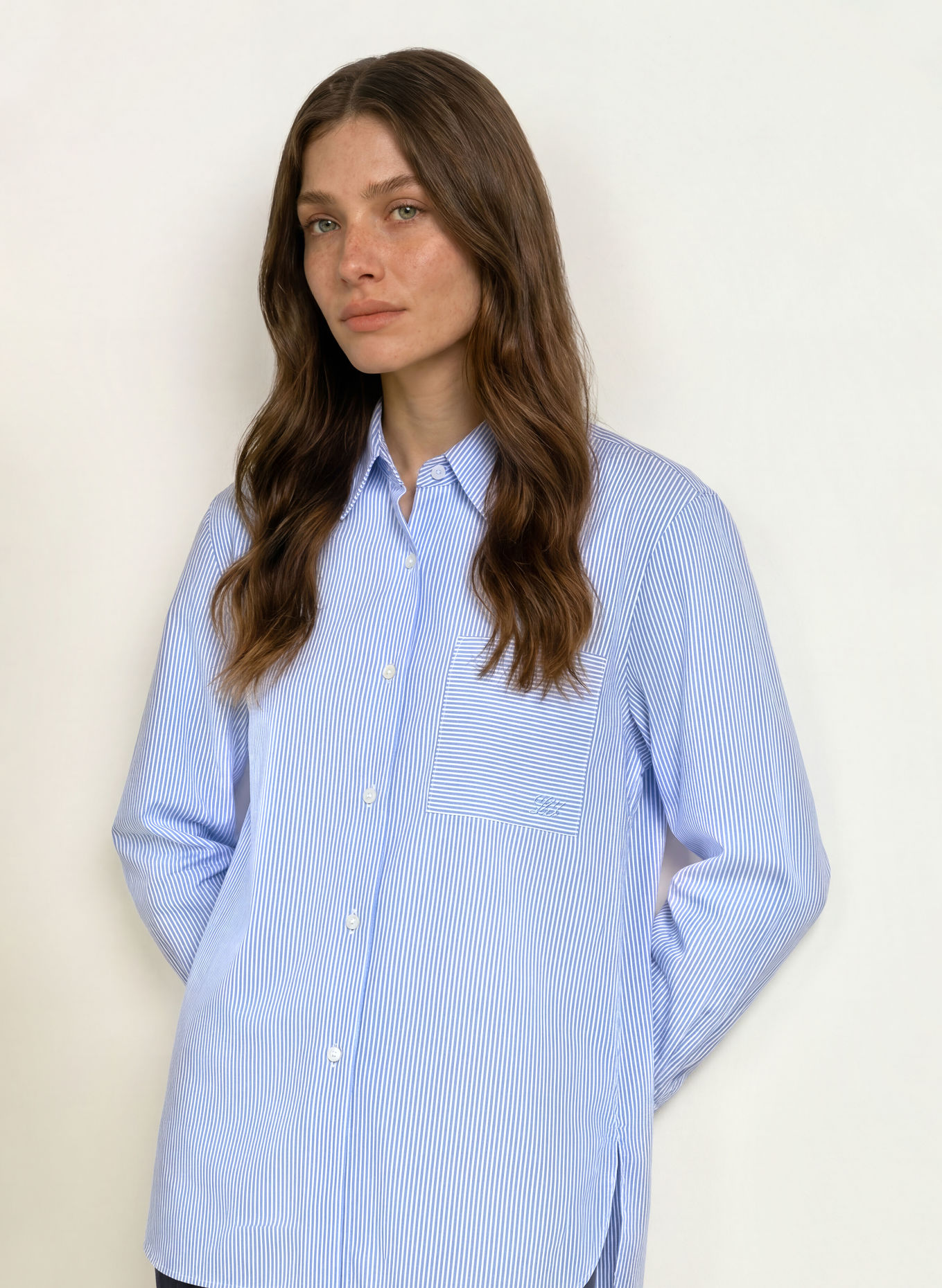 EMPORIO ARMANI Shirt blouse: LIGHT BLUE / WHITE