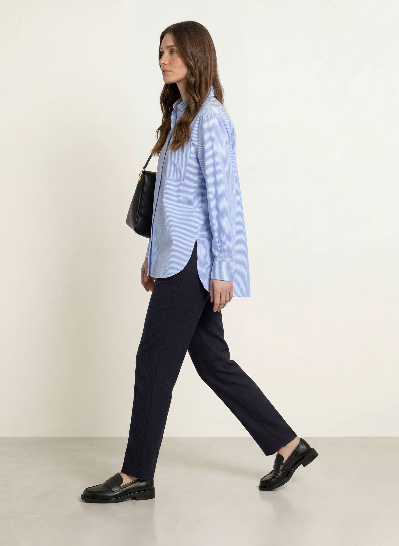 EMPORIO ARMANI Shirt blouse: LIGHT BLUE / WHITE
