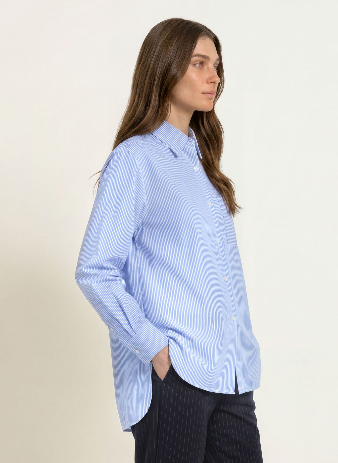 EMPORIO ARMANI Shirt blouse: LIGHT BLUE / WHITE