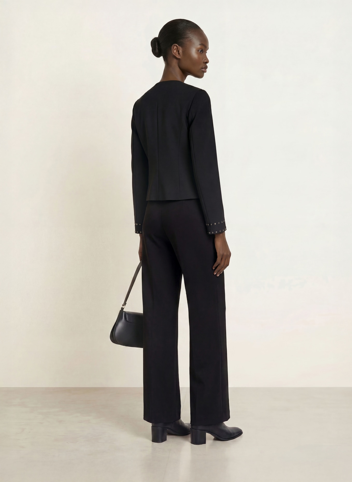 EMPORIO ARMANI Jersey wide-leg trousers: BLACK
