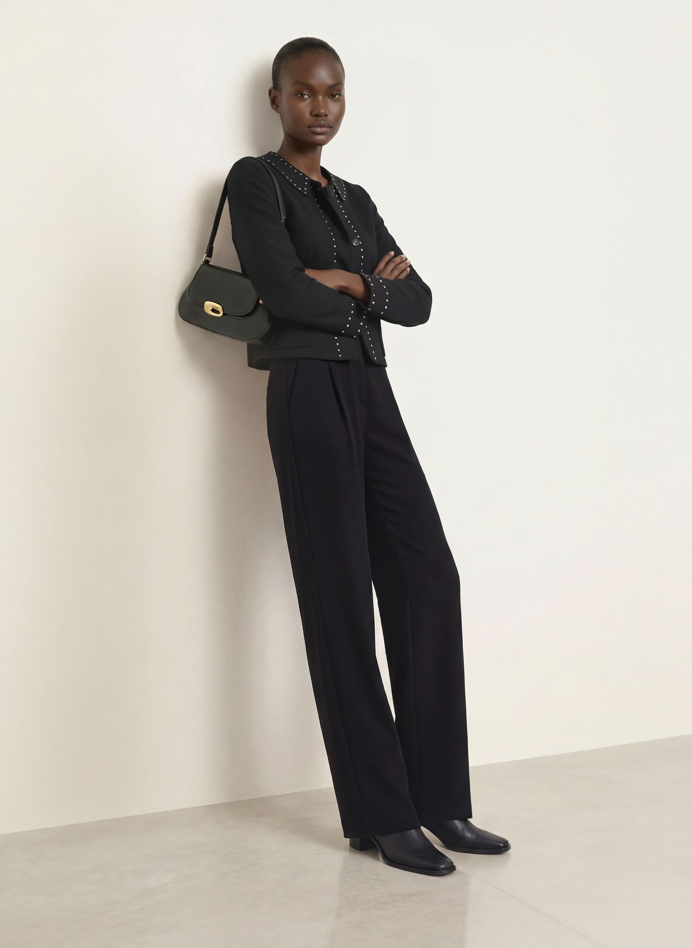 EMPORIO ARMANI Jersey wide-leg trousers: BLACK