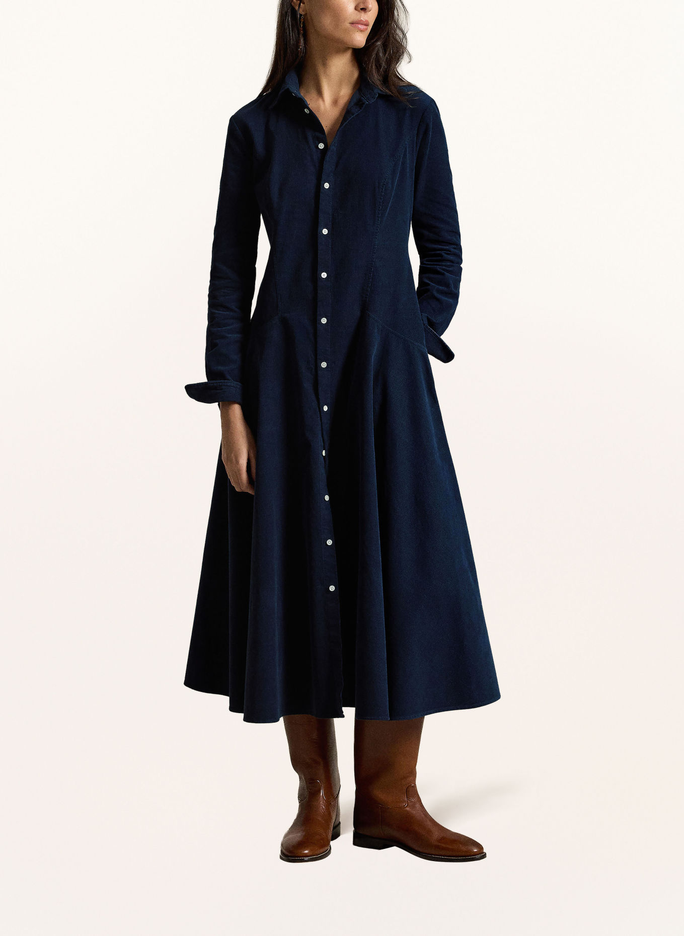 POLO RALPH LAUREN Hemdblusenkleid aus Cord: DUNKELBLAU