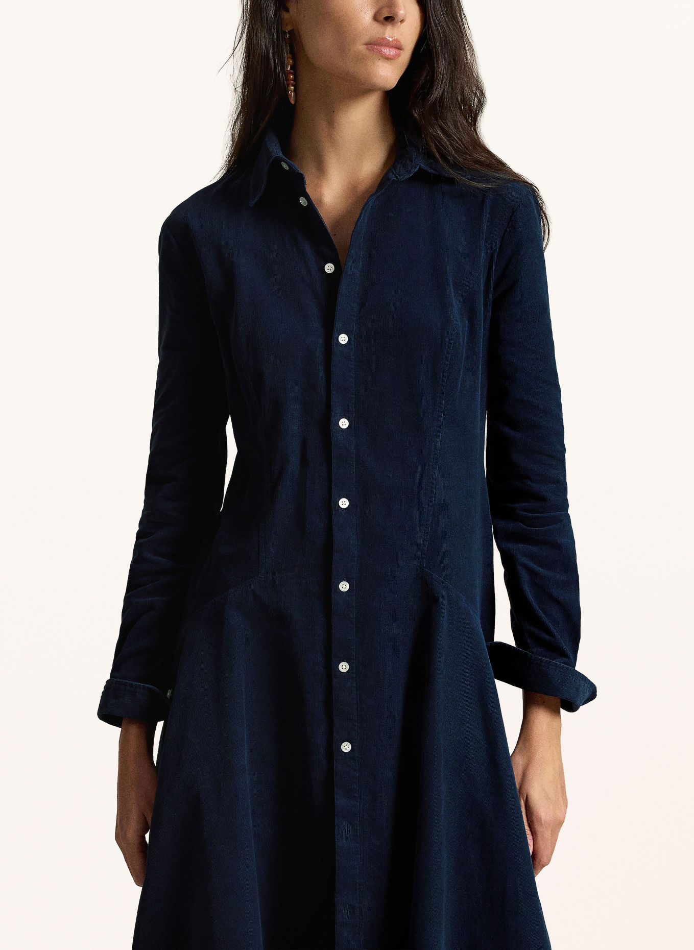POLO RALPH LAUREN Hemdblusenkleid aus Cord: DUNKELBLAU