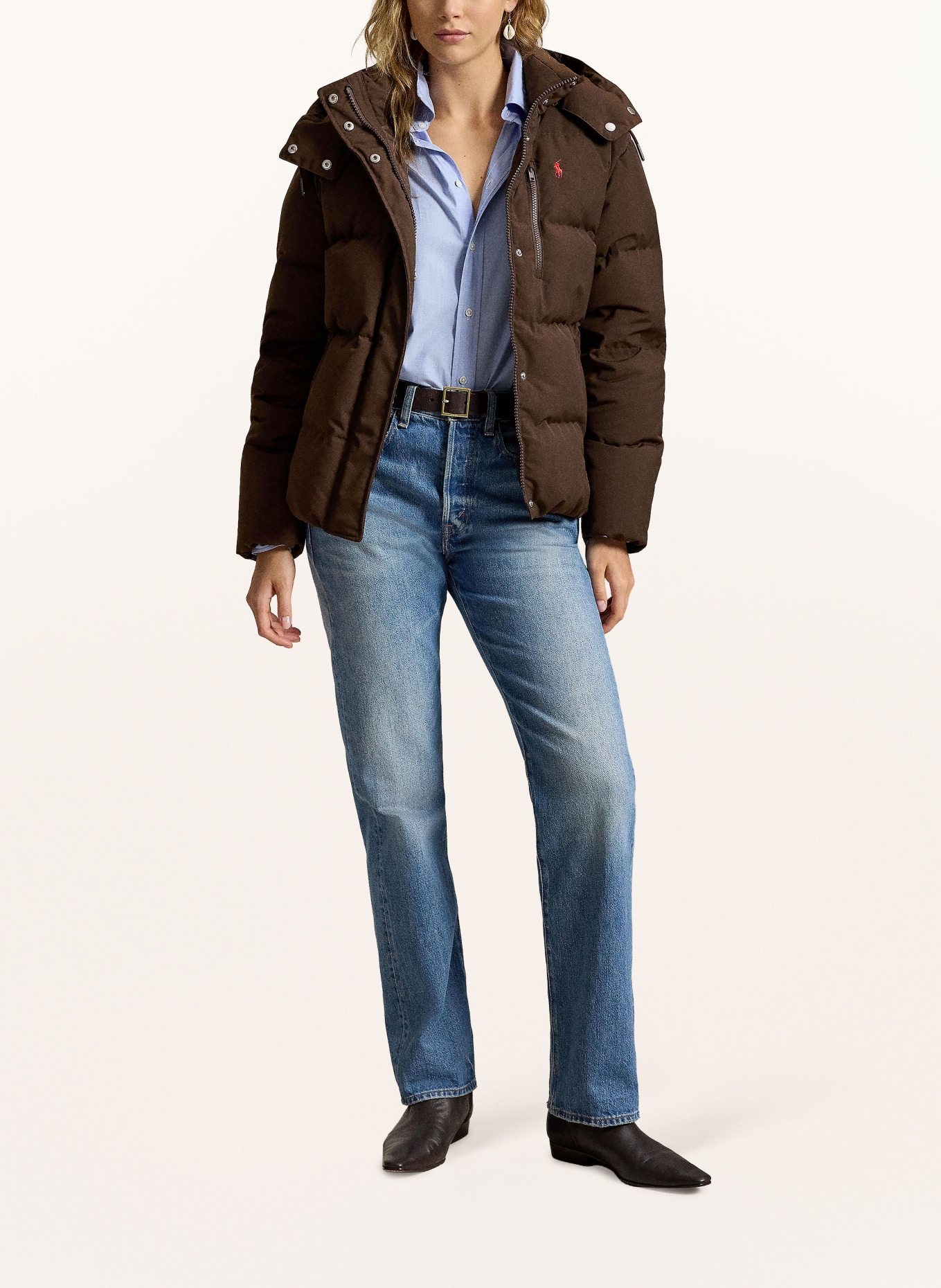 POLO RALPH LAUREN Daunenjacke mit abnehmbarer Kapuze: DUNKELBRAUN