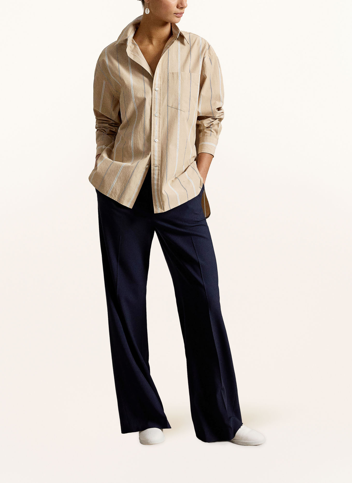 POLO RALPH LAUREN Hemdbluse: BEIGE / DUNKELBLAU / WEISS